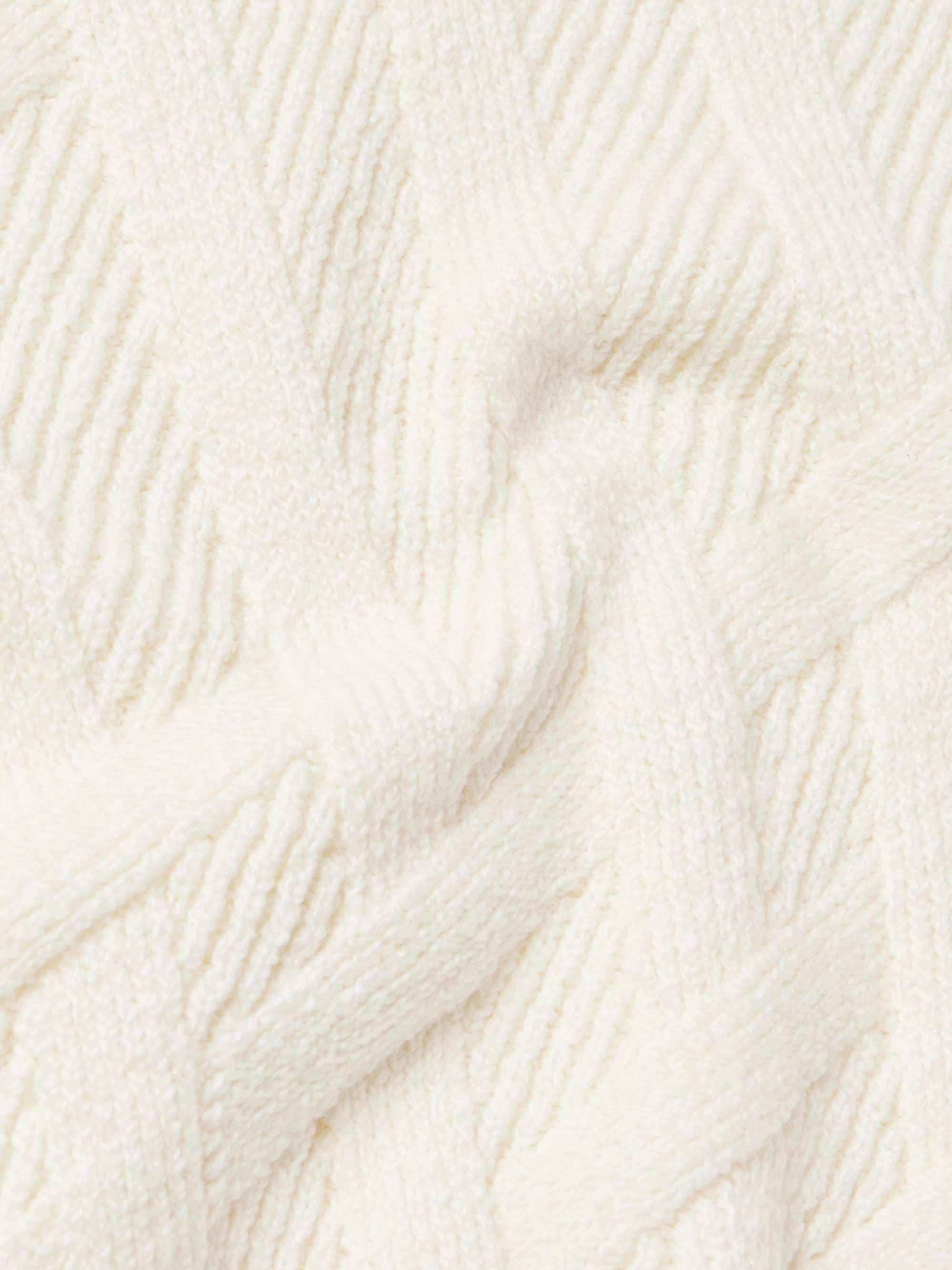 Logo-Appliquéd Leather-Trimmed Basketweave Cotton Sweater view