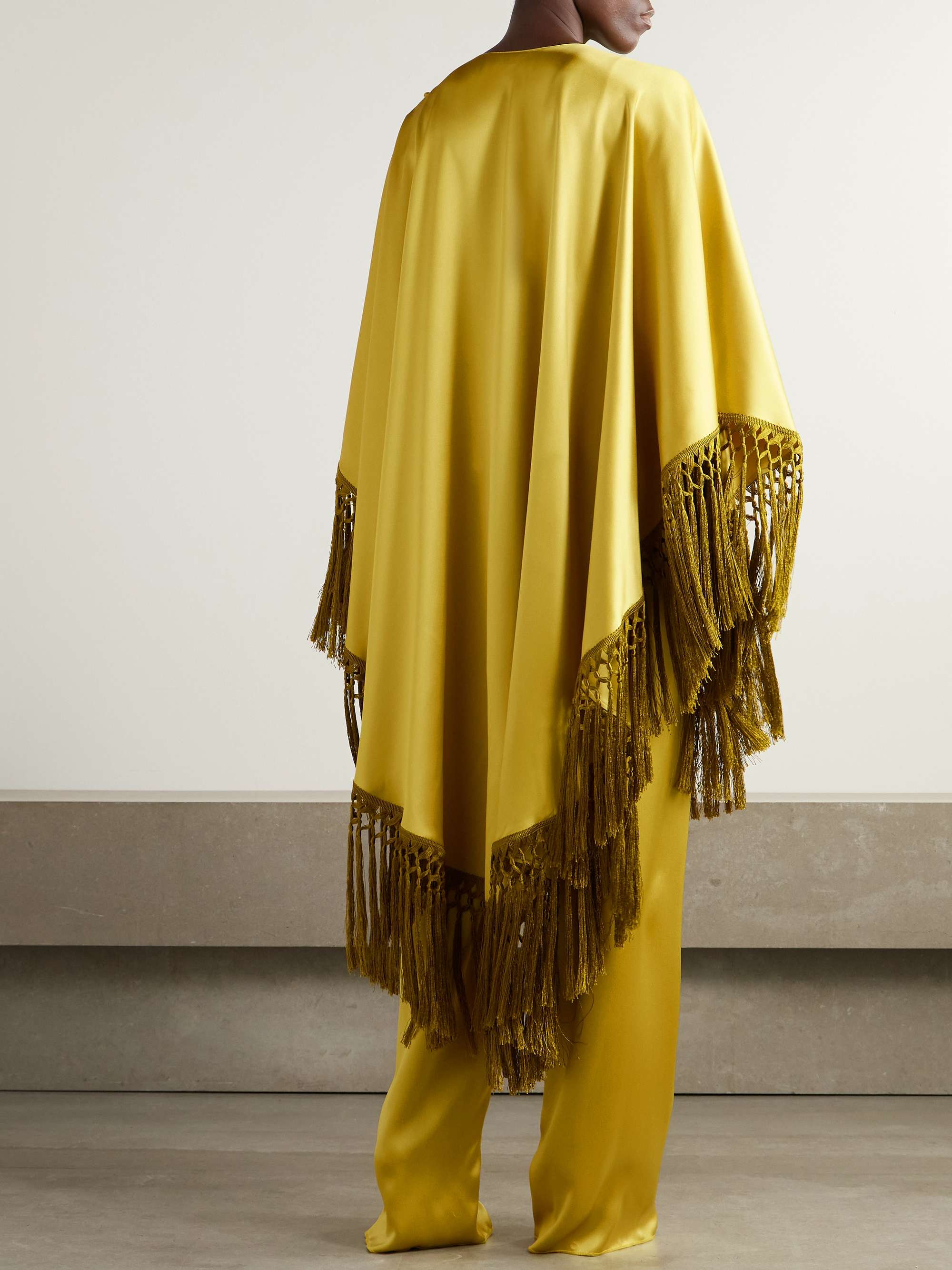 Belted fringed draped duchesse silk-satin dress view