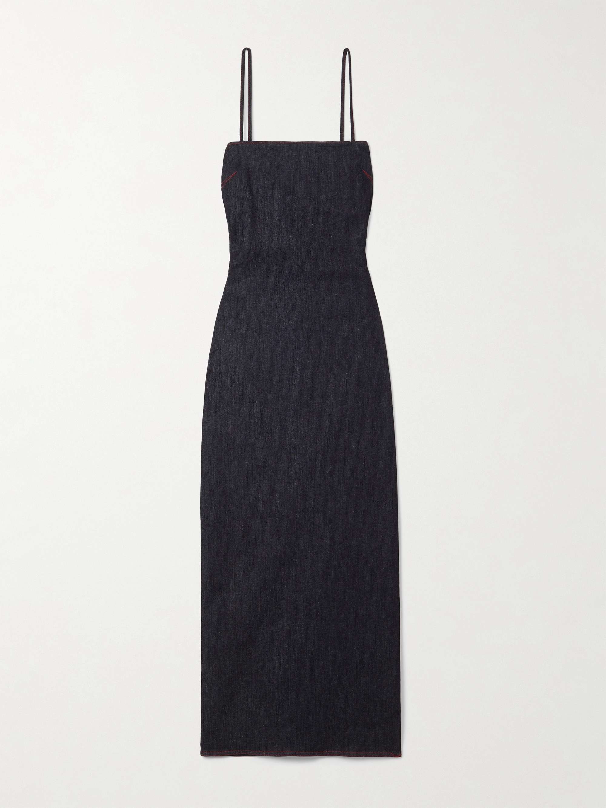 Gathered denim maxi dress view