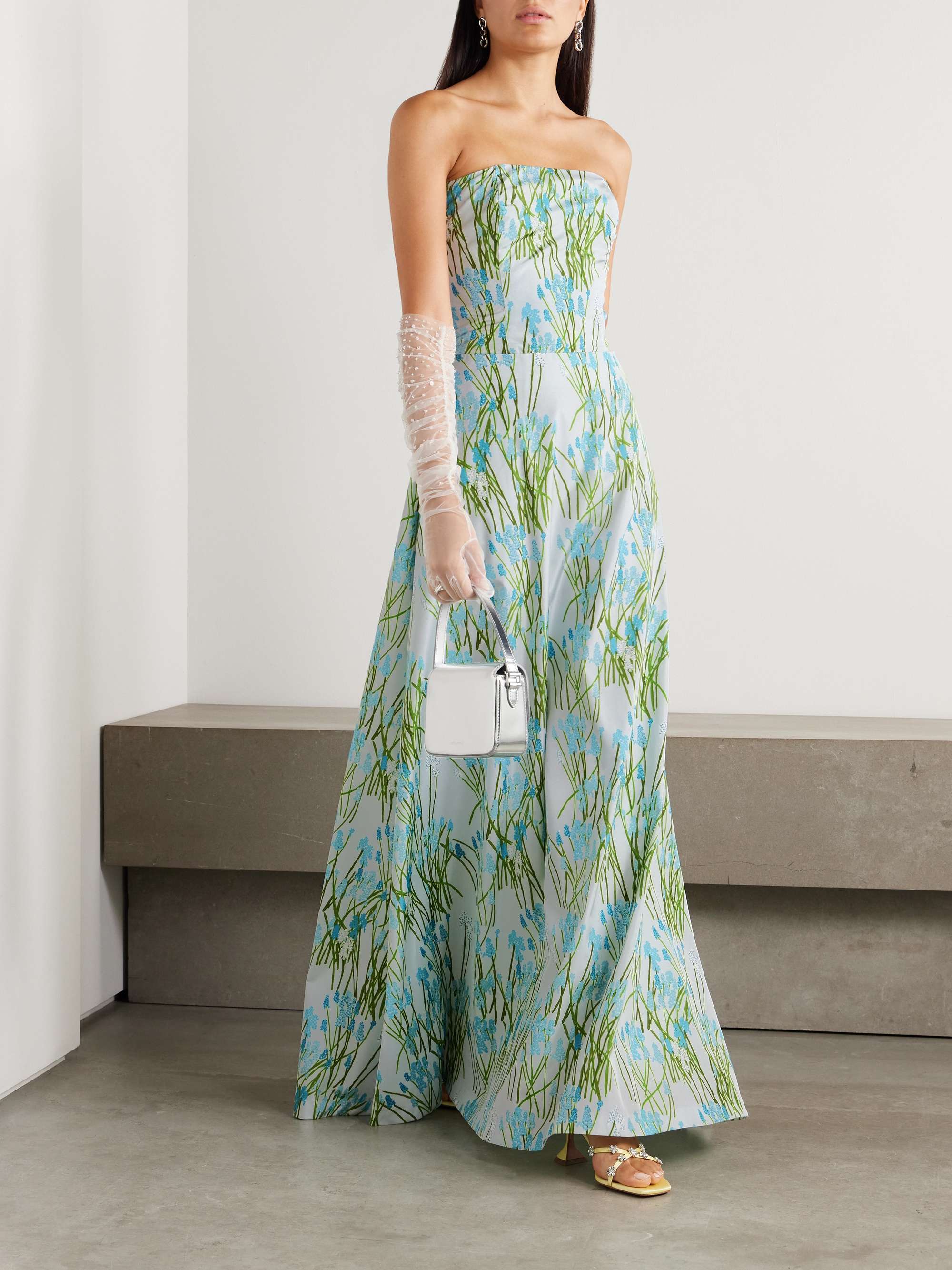 Lena cropped strapless floral-print woven top view