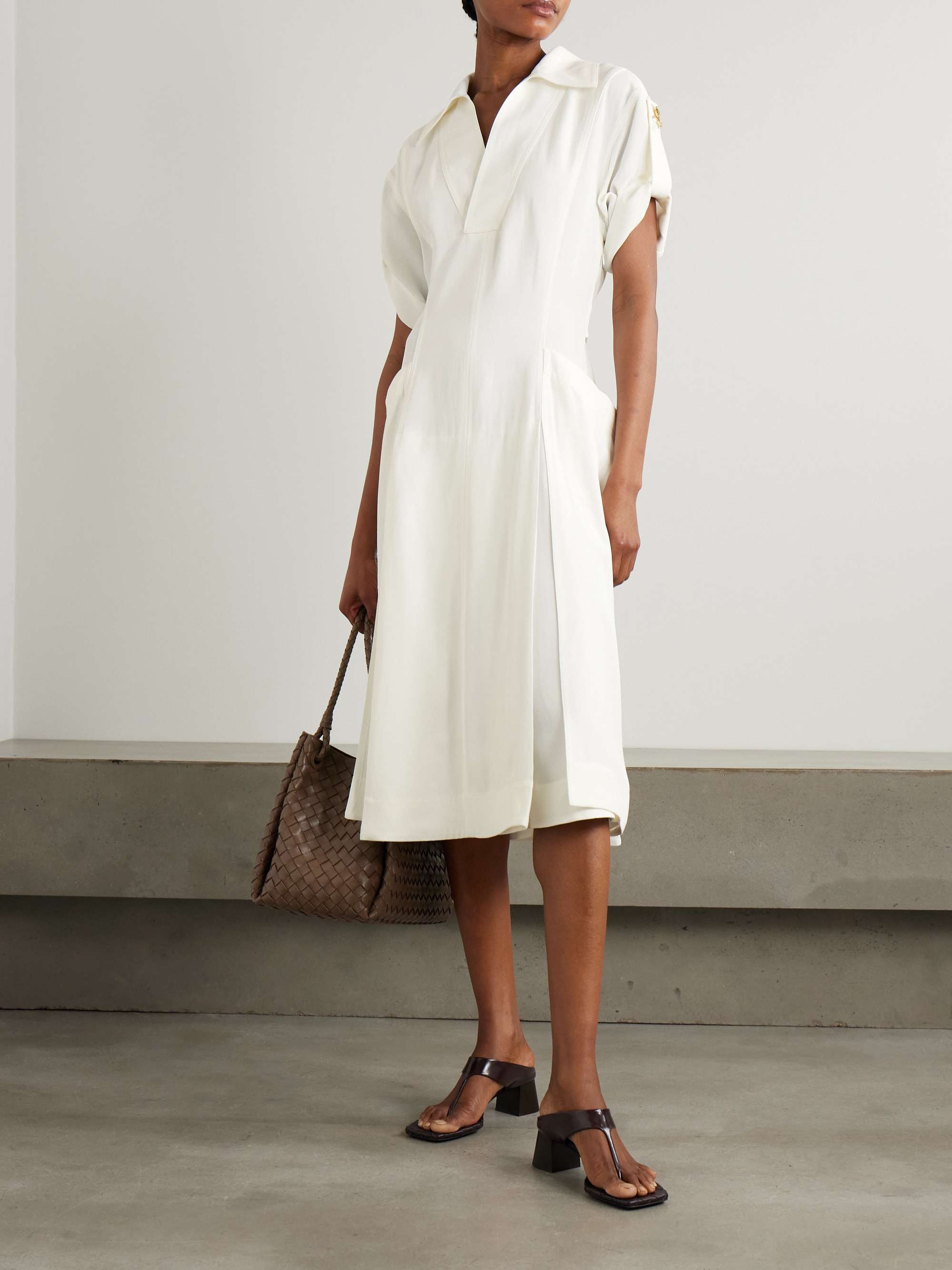 Embellished pleated woven midi dress view