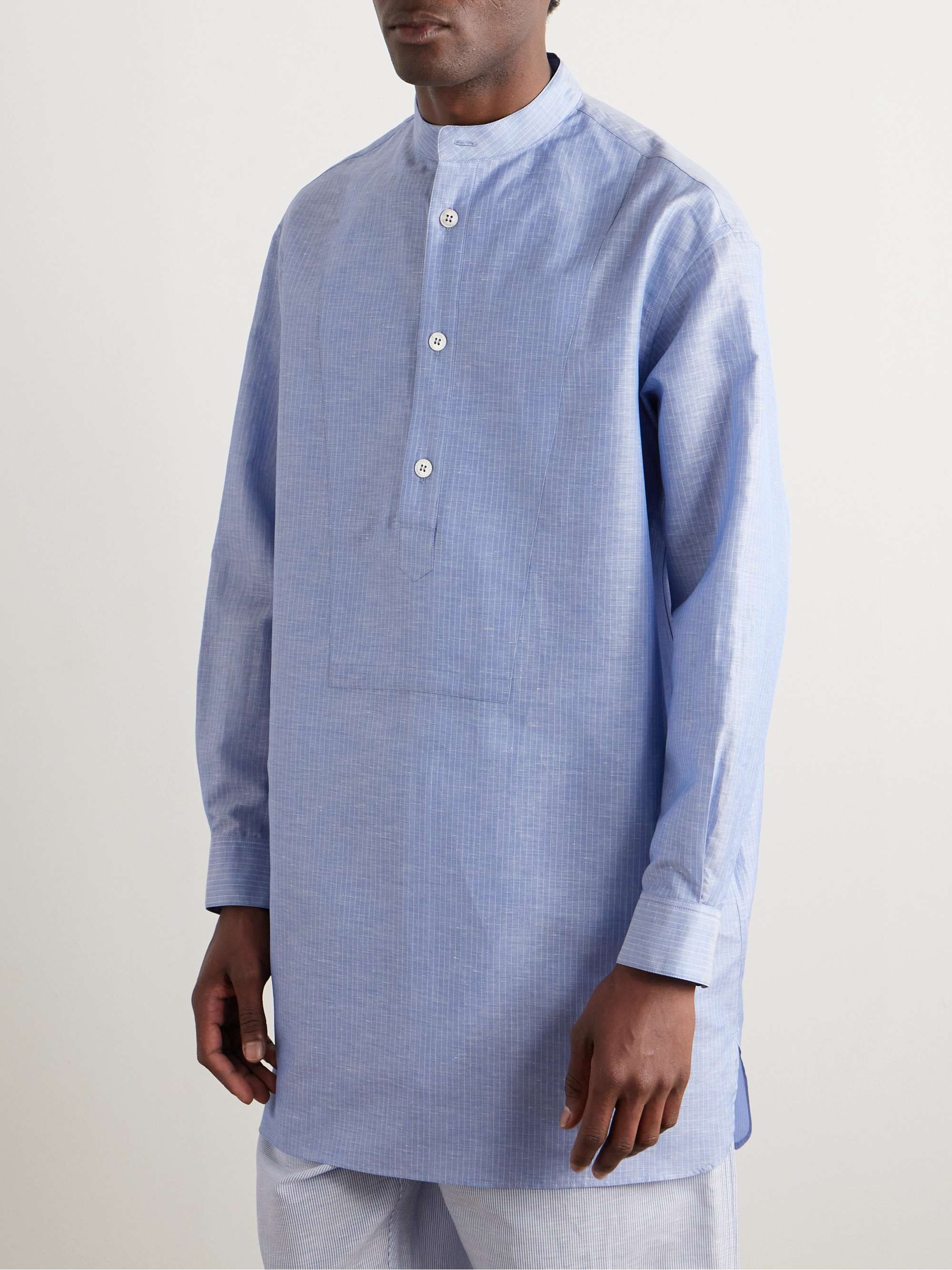 Suwako Grandad-Collar Striped Linen and Cotton-Blend Shirt view
