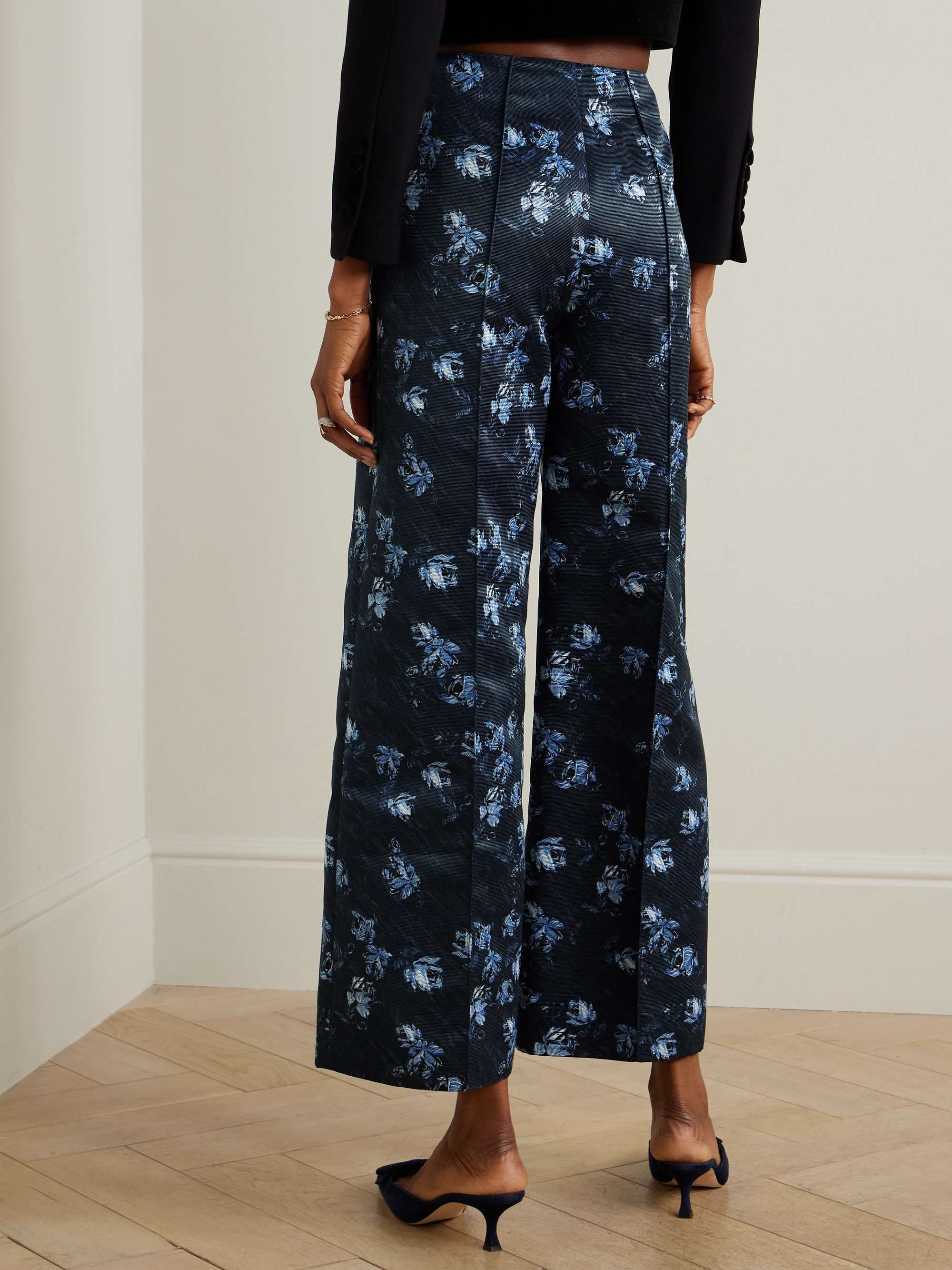 Daffy pleated paneled floral-print faille wide-leg pants view