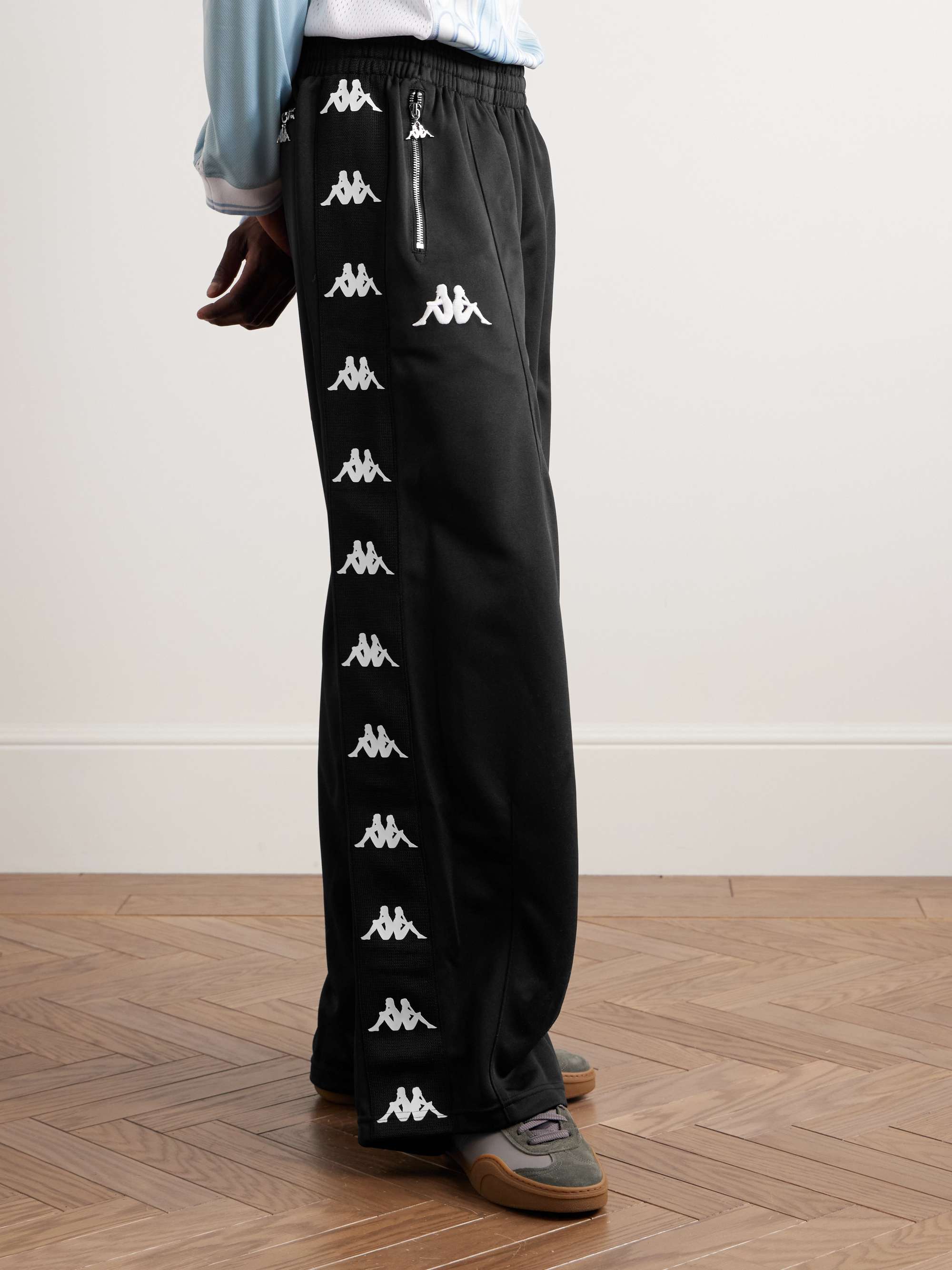 + Kappa Wide-Leg Webbing-Trimmed Logo-Embroidered Tech-Jersey Track Pants view