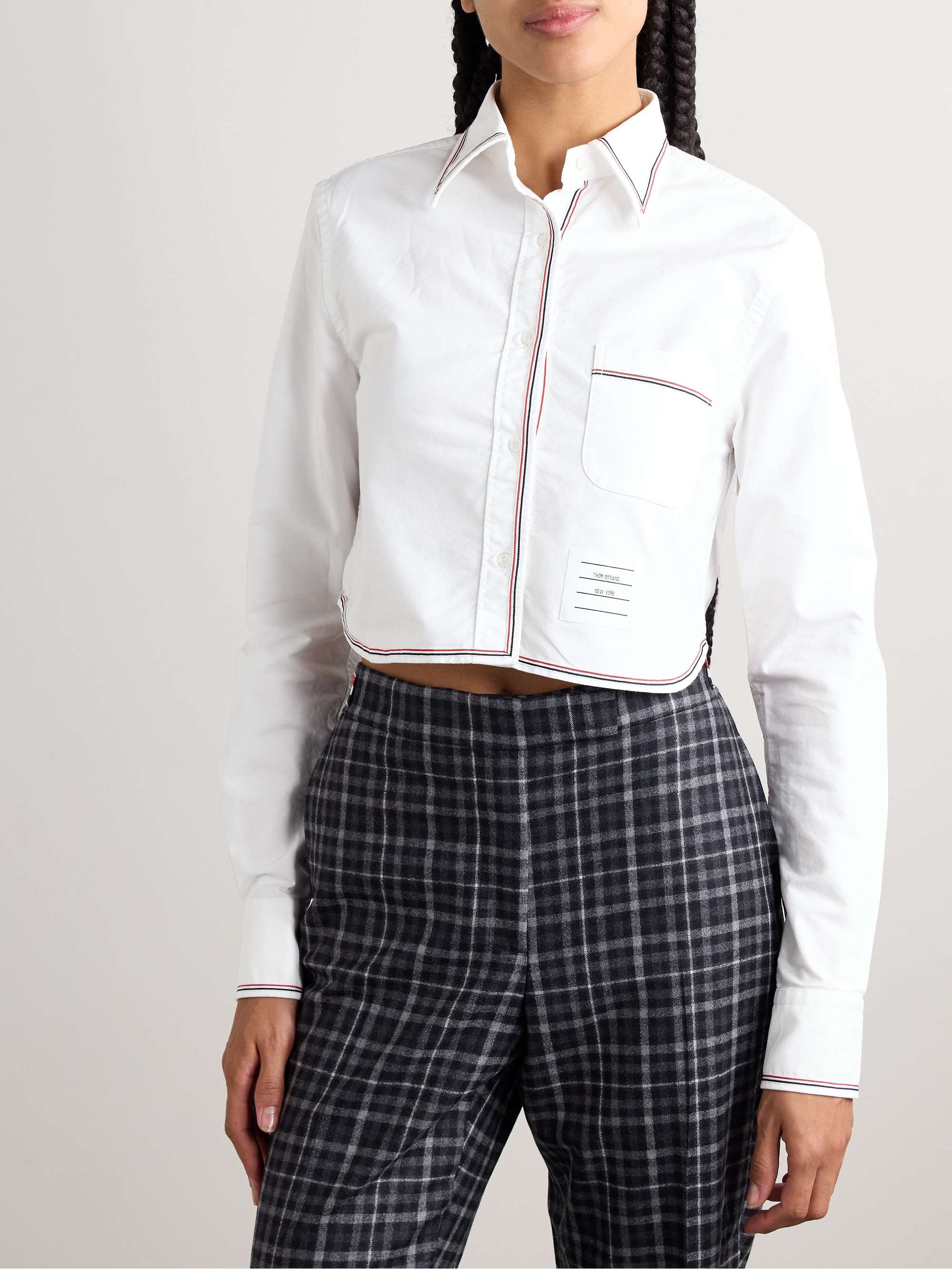 Cropped grosgrain-trimmed cotton Oxford shirt view