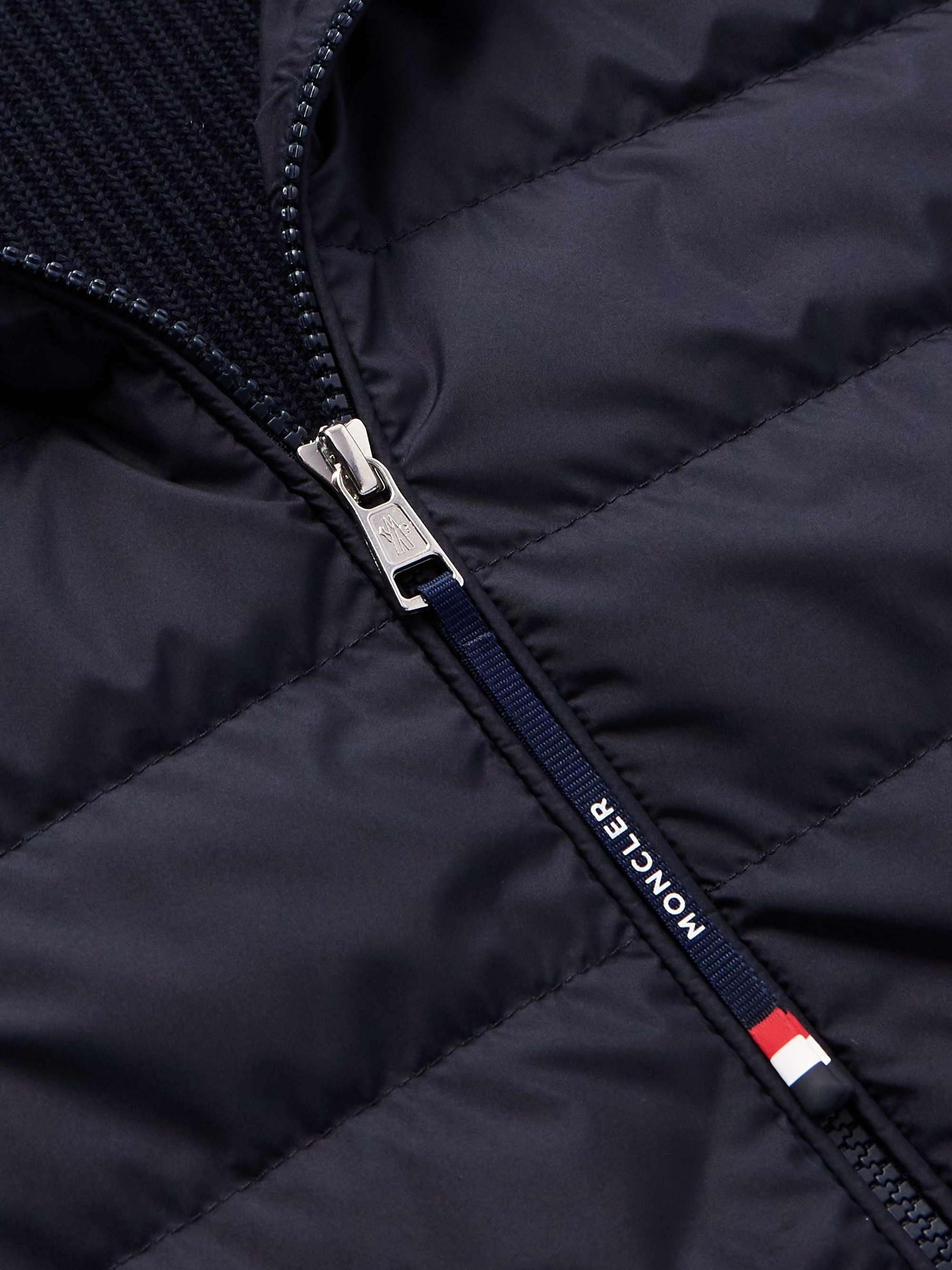 Slim-Fit Logo-Appliquéd Striped Ribbed Cotton and Quilted Shell Down Cardigan view