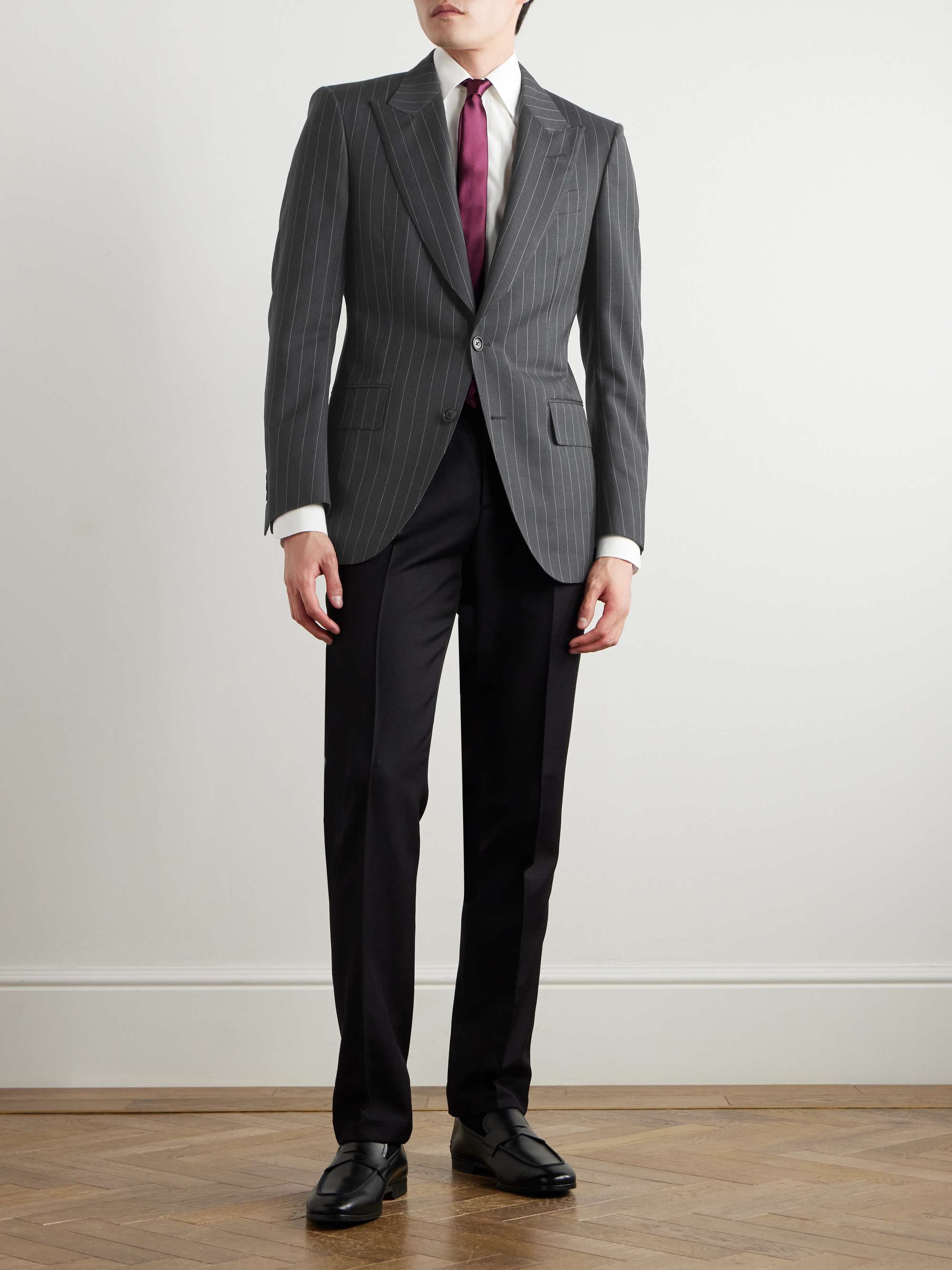 Slim-Fit Pinstriped Wool and Mohair-Blend Suit Jacket view
