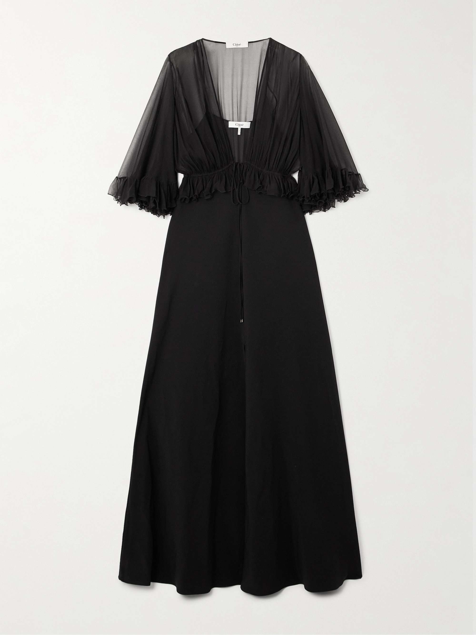 Ruffled silk-crepon and crepe maxi dress view