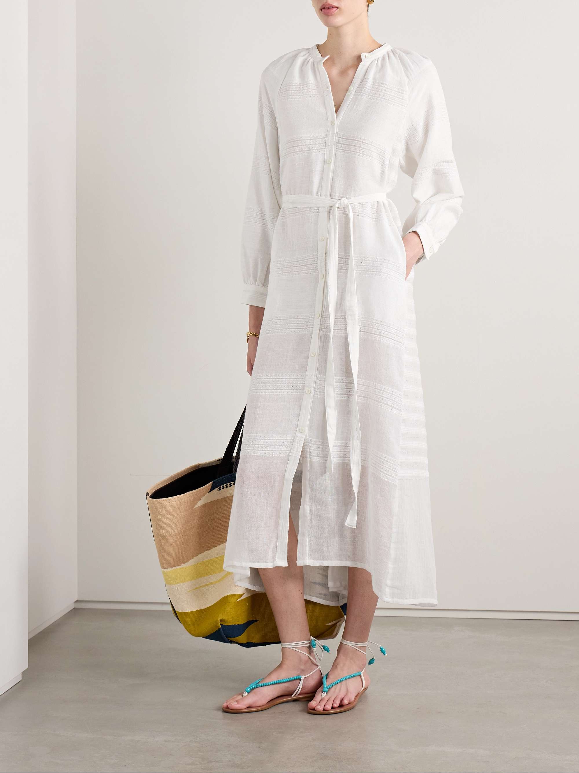 Makeda belted metallic striped cotton-gauze maxi dress view