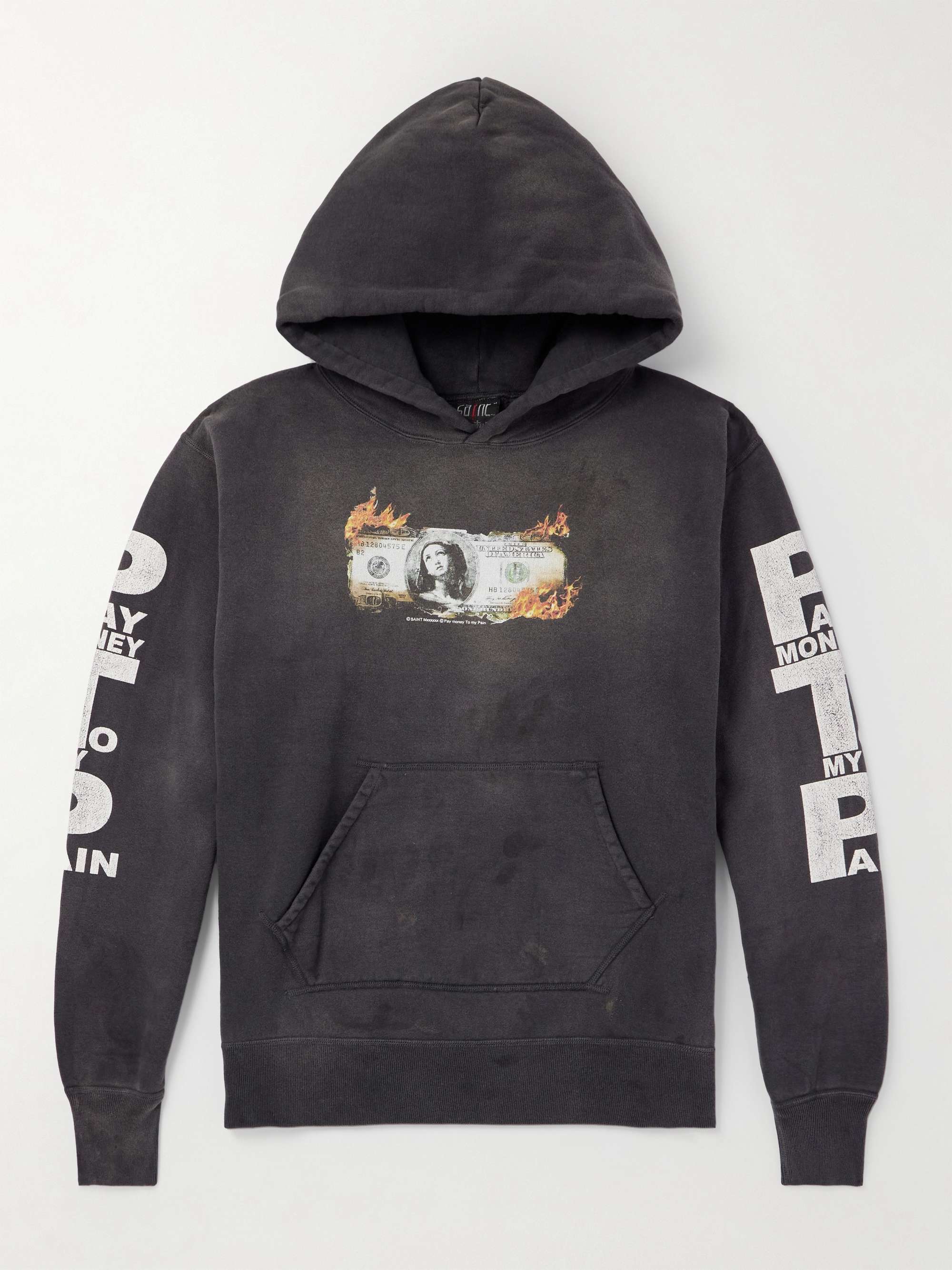 Pay Money to My Pain Distressed Printed Cotton-Jersey Hoodie view