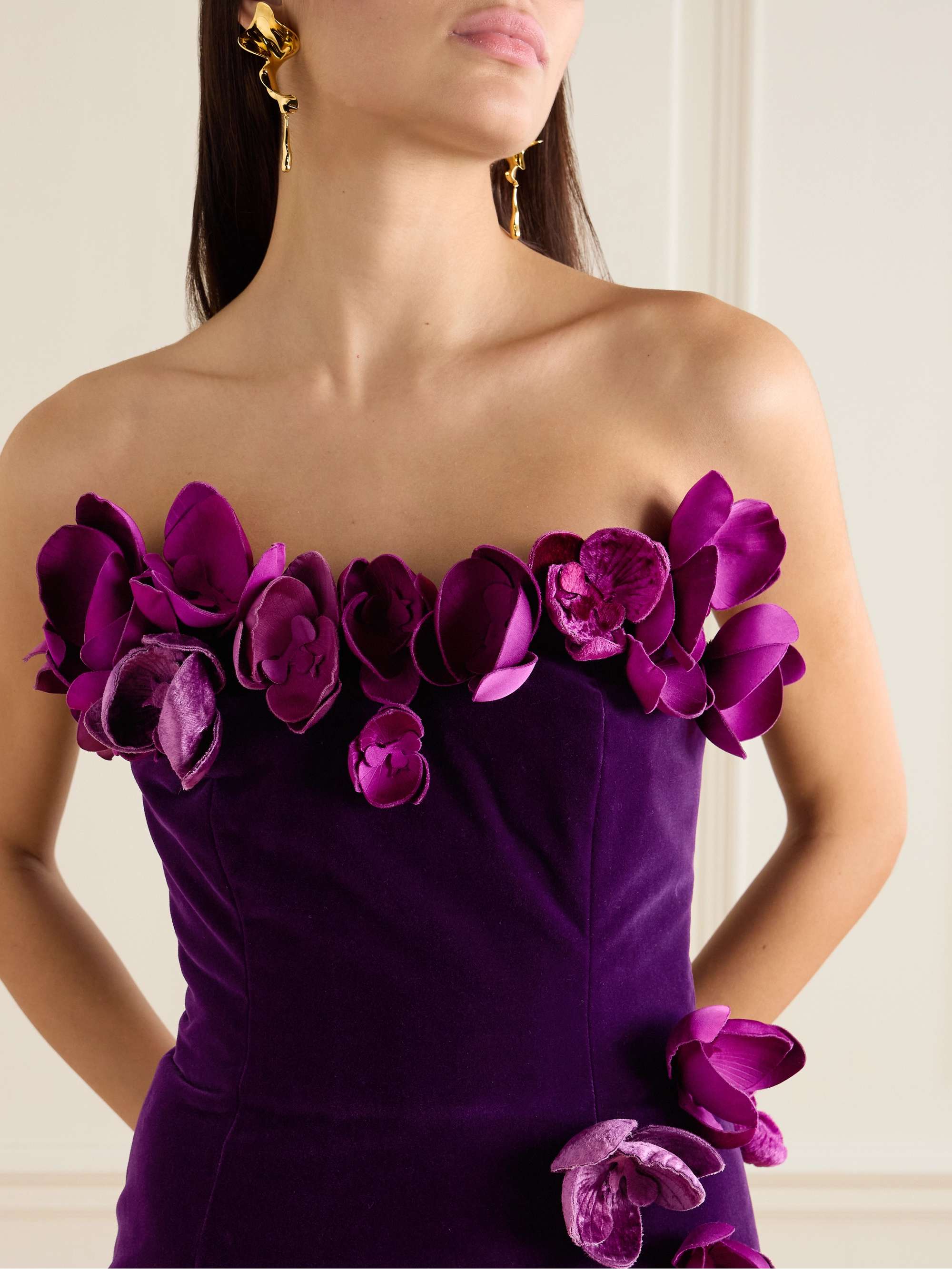 Strapless appliquéd cotton-velvet gown view