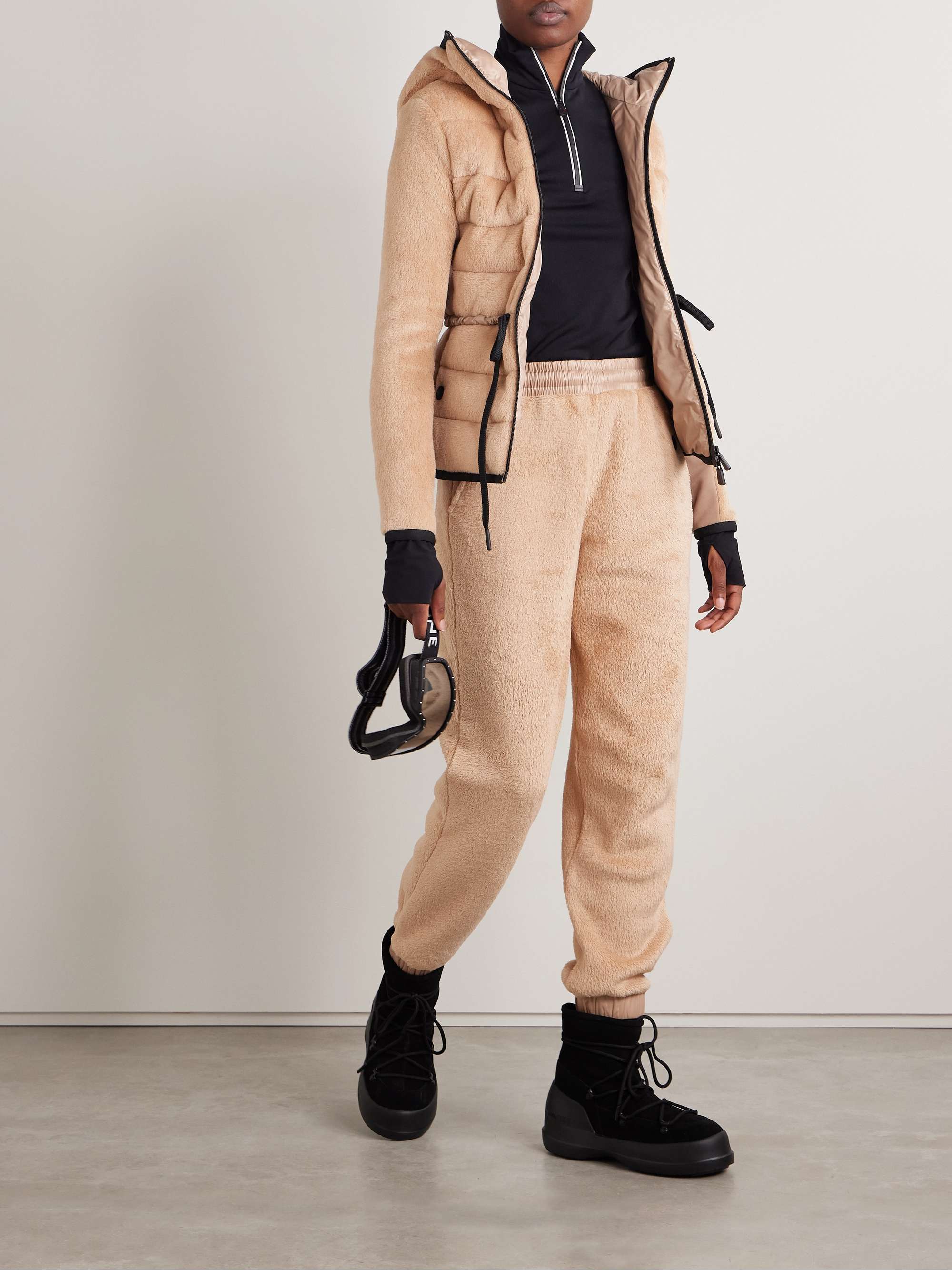 Nylon laqué-trimmed Polartec® fleece tapered track pants view