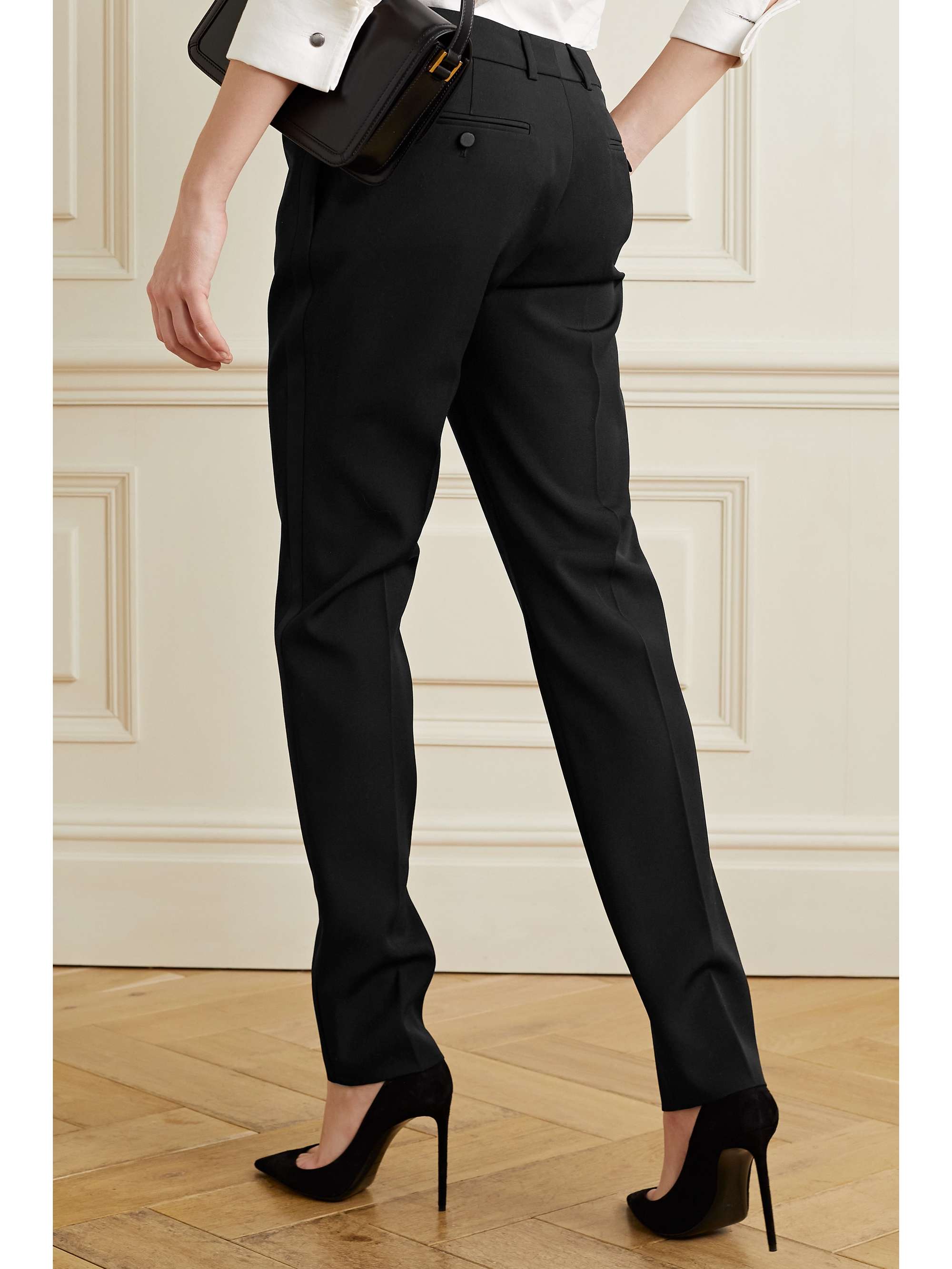 Satin-trimmed grain de poudre wool straight-leg pants view