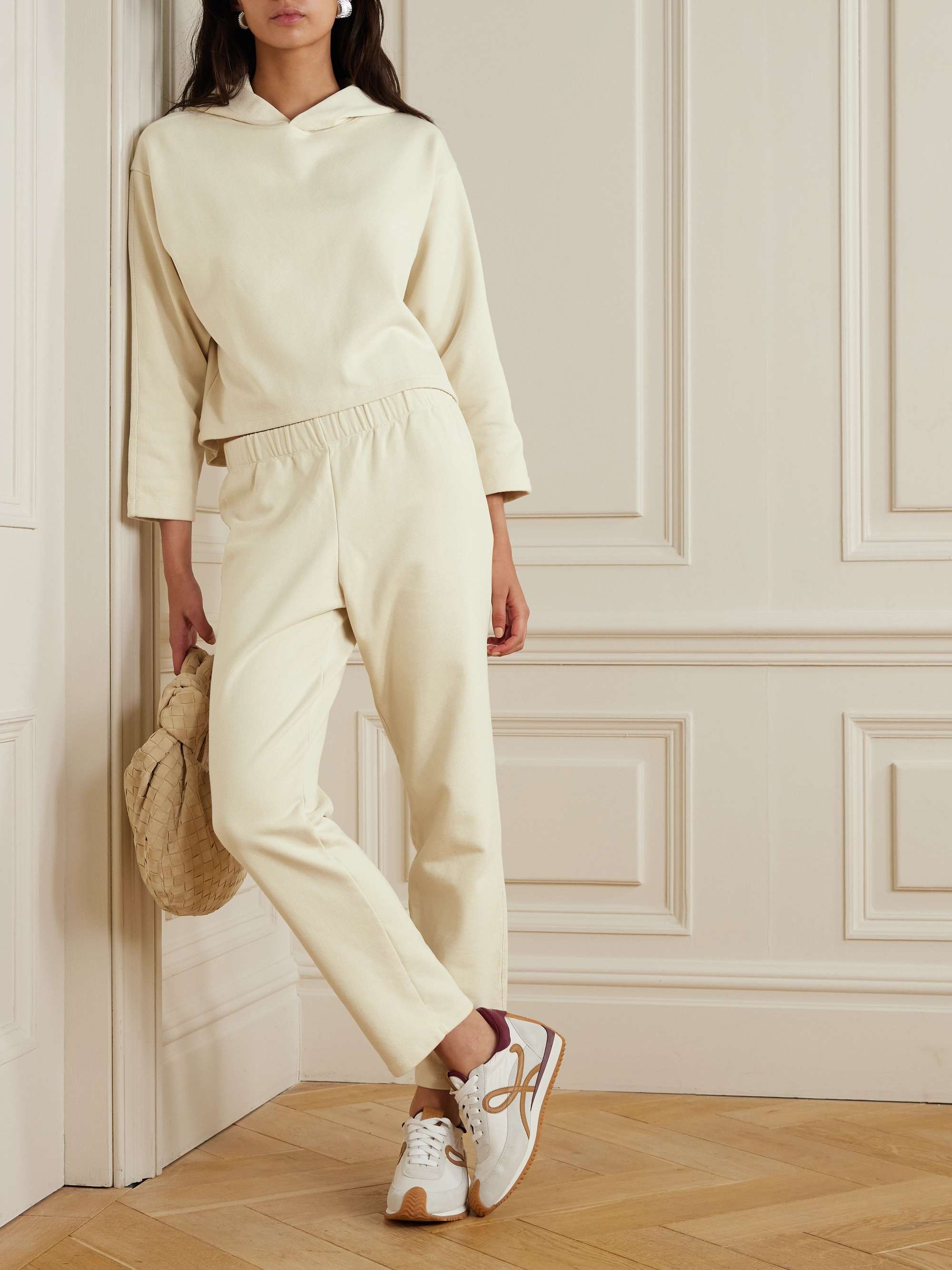 Cropped organic cotton-blend jersey hoodie view