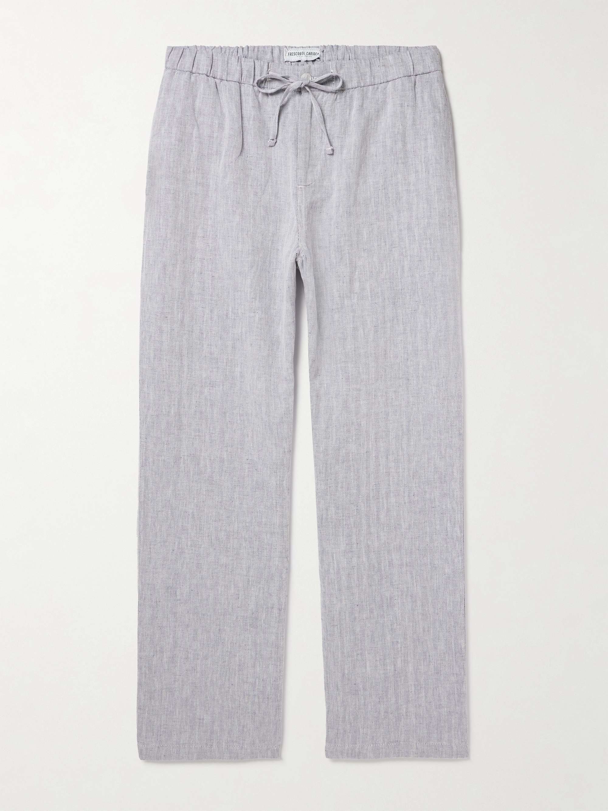 Rocha Wide-Leg Herringbone Cotton and Linen-Blend Drawstring Trousers view