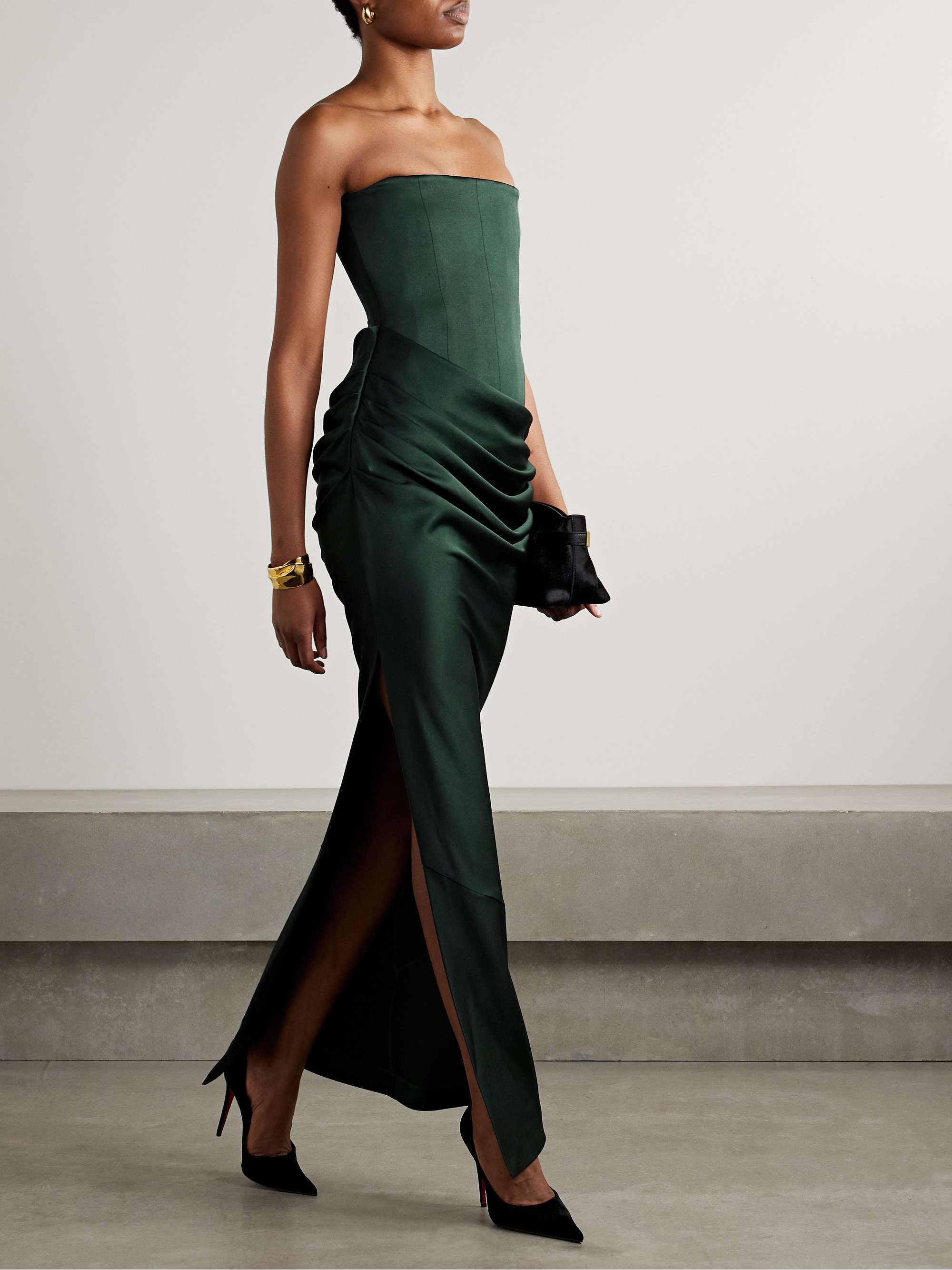 Strapless draped satin-crepe gown view