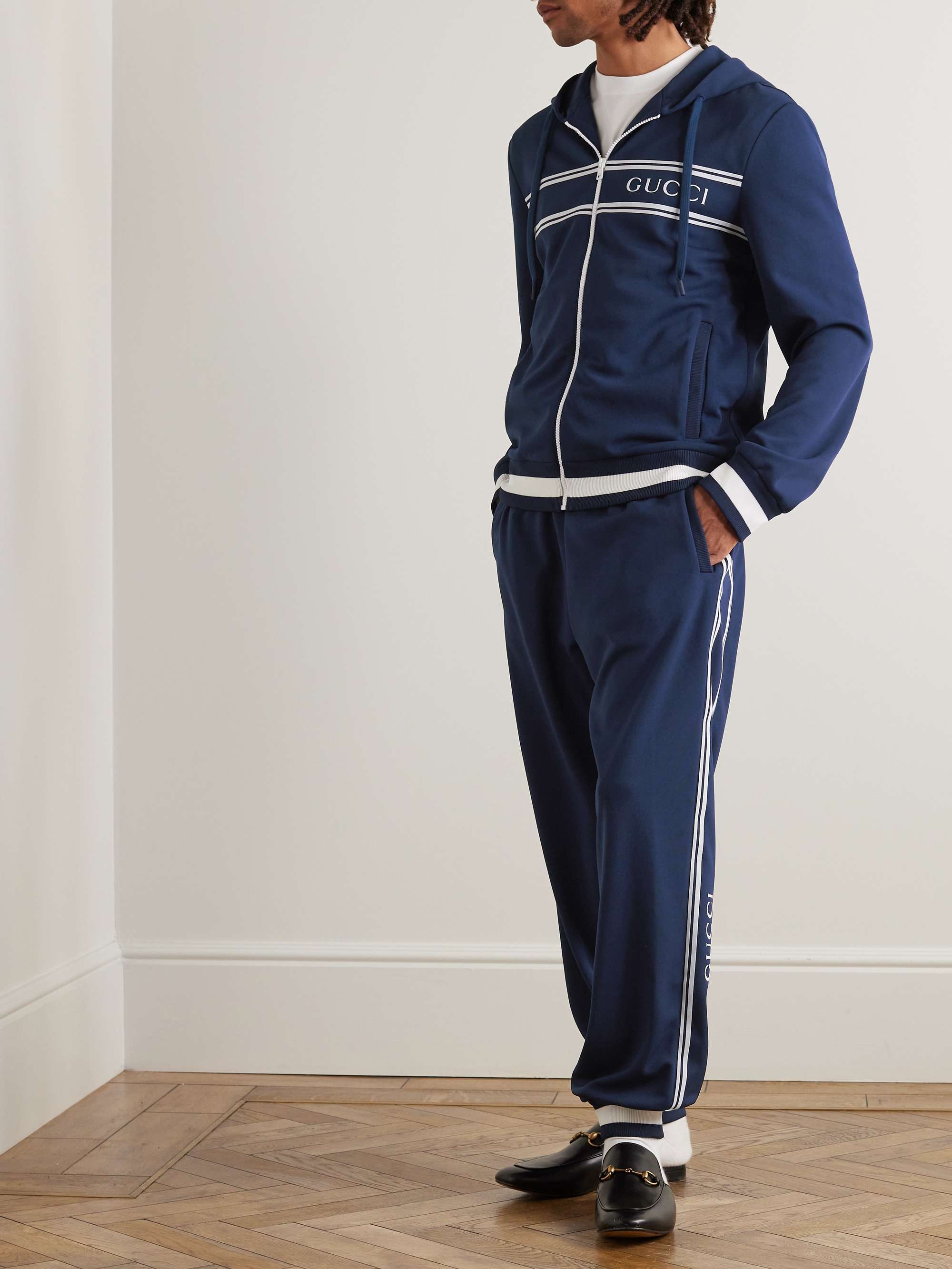 Logo-Print Striped Tech-Piqué Zip-Up Hoodie view