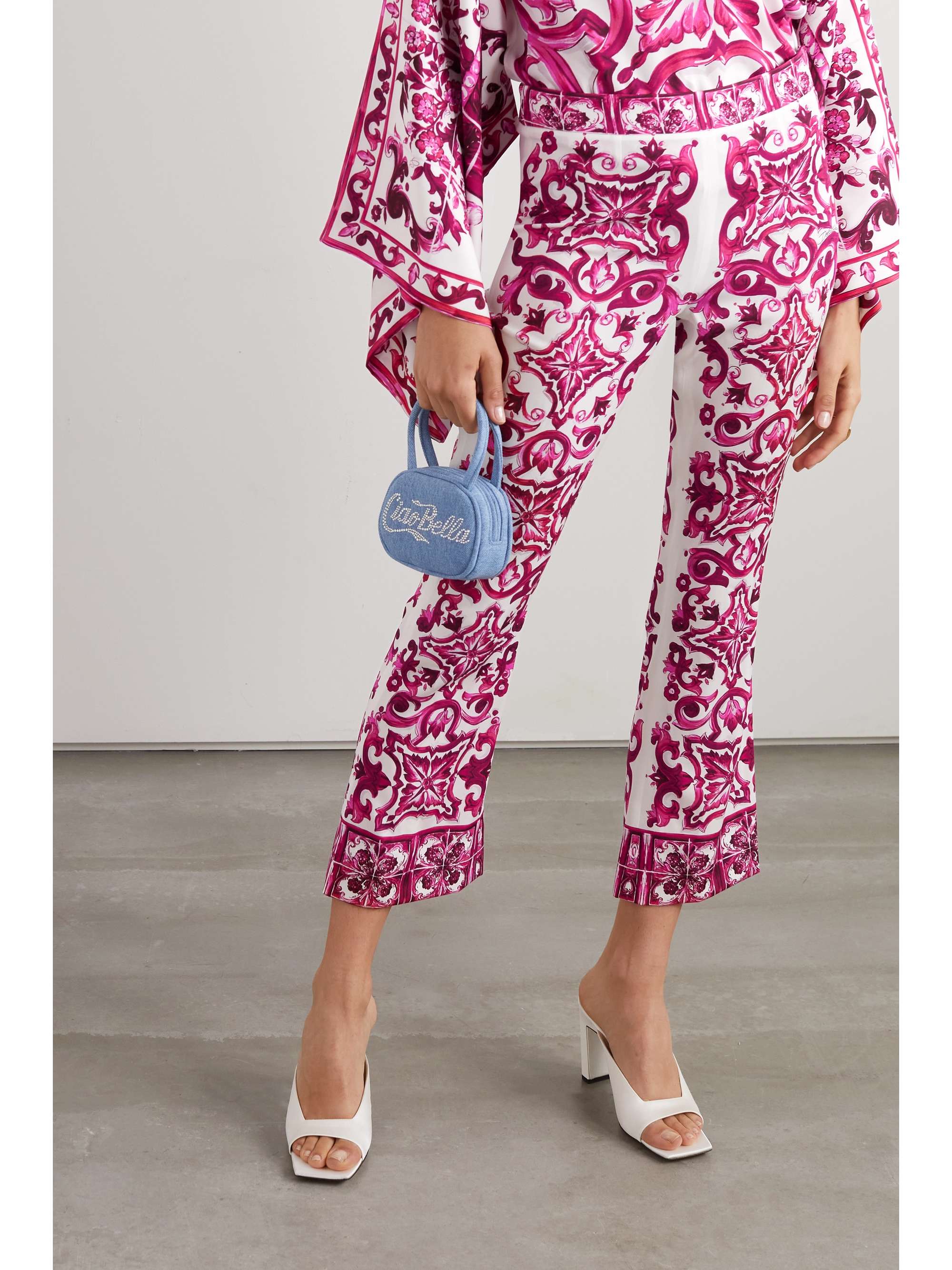 Maiolica cropped printed silk-blend flared pants view