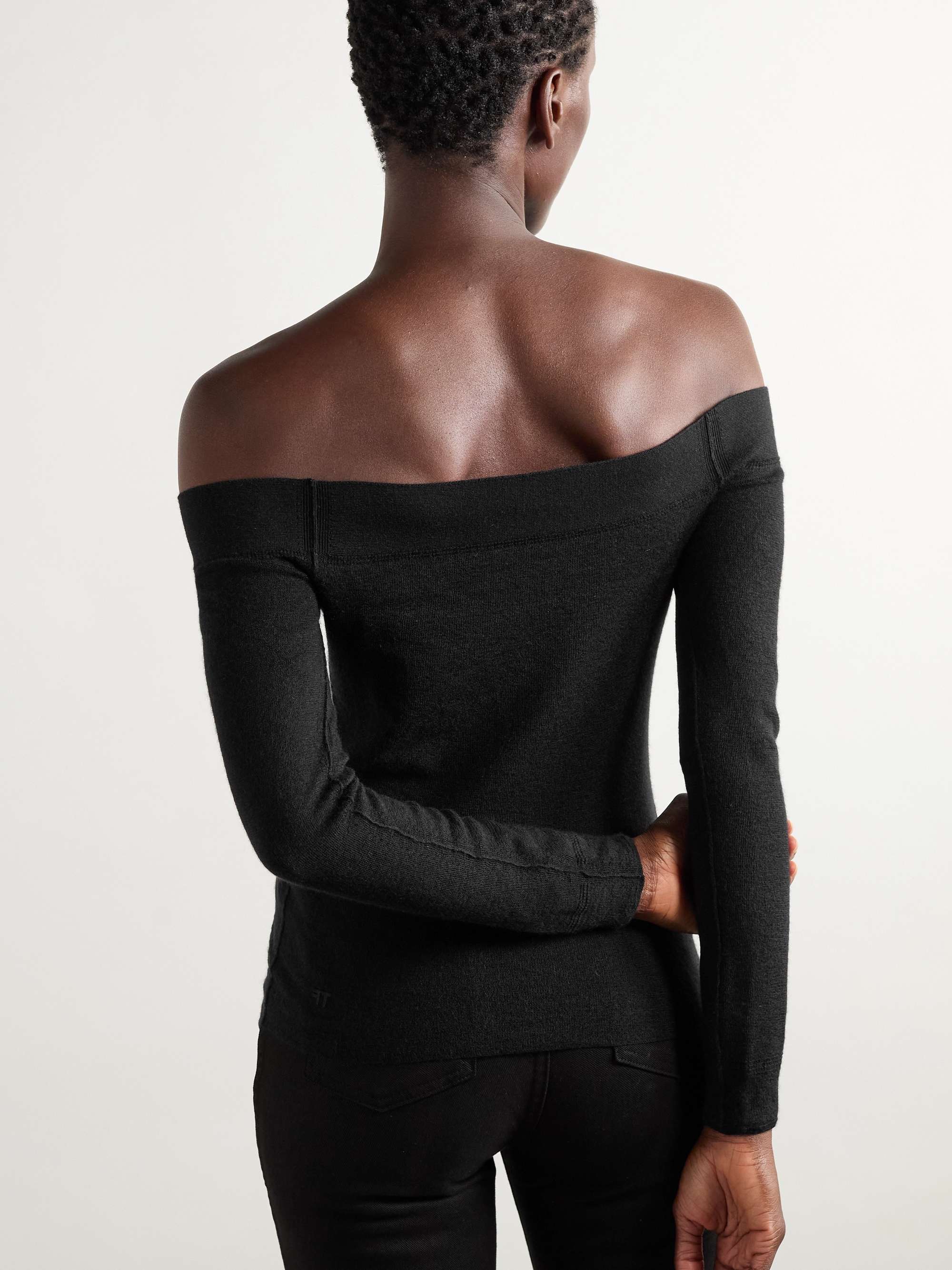 Off-the-shoulder cashmere and silk-blend top view