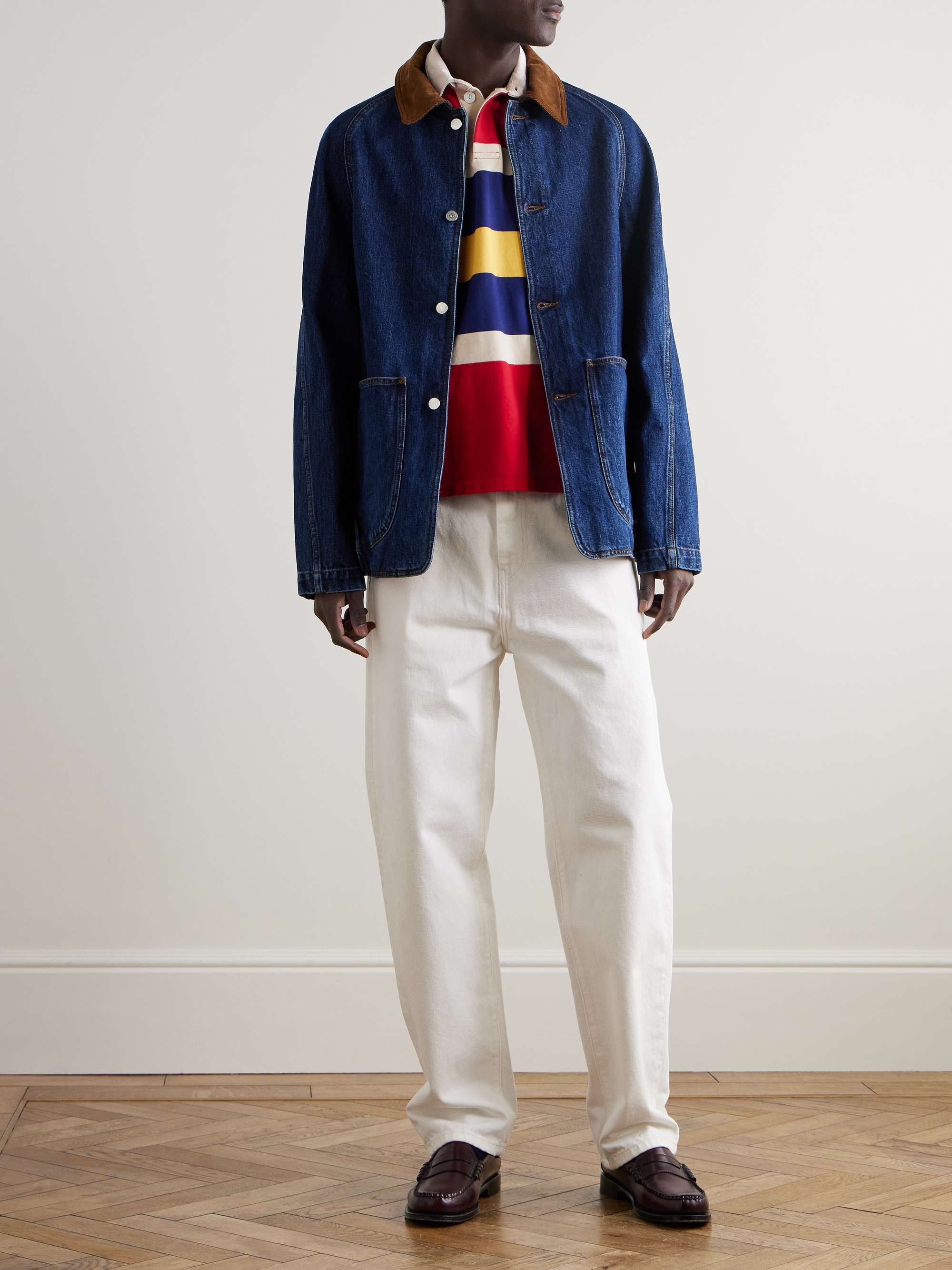 Corduroy-Trimmed Indigo-Dyed Denim Chore Jacket view