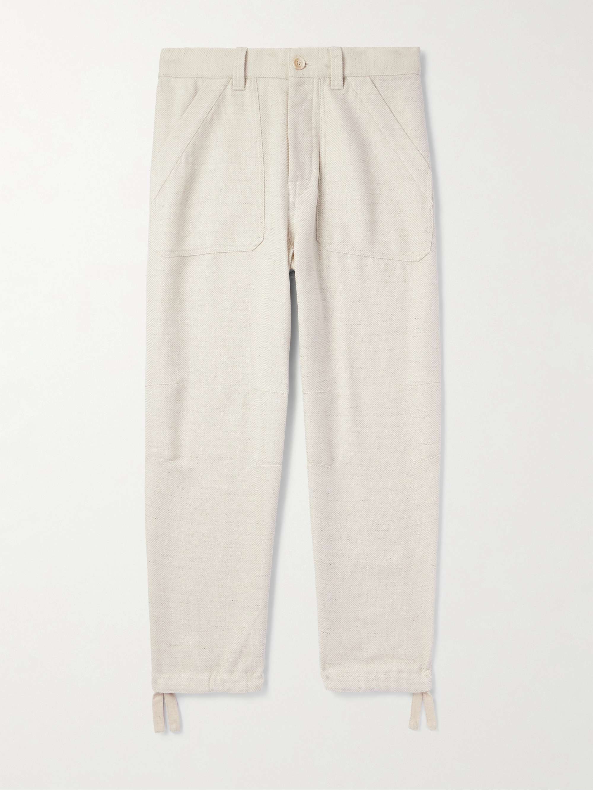 Straight-Leg Herringbone Linen, Silk, Wool and Cotton-Blend Trousers view