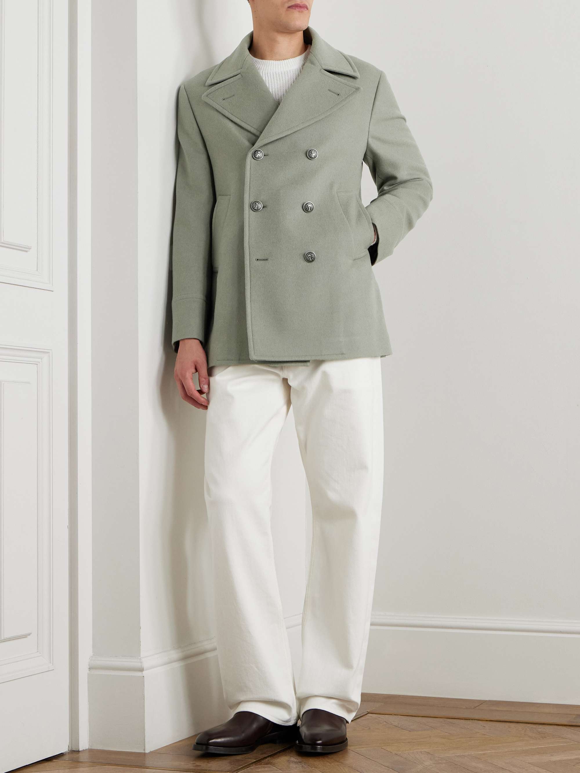 Double-Breasted Brushed-Wool Peacoat view