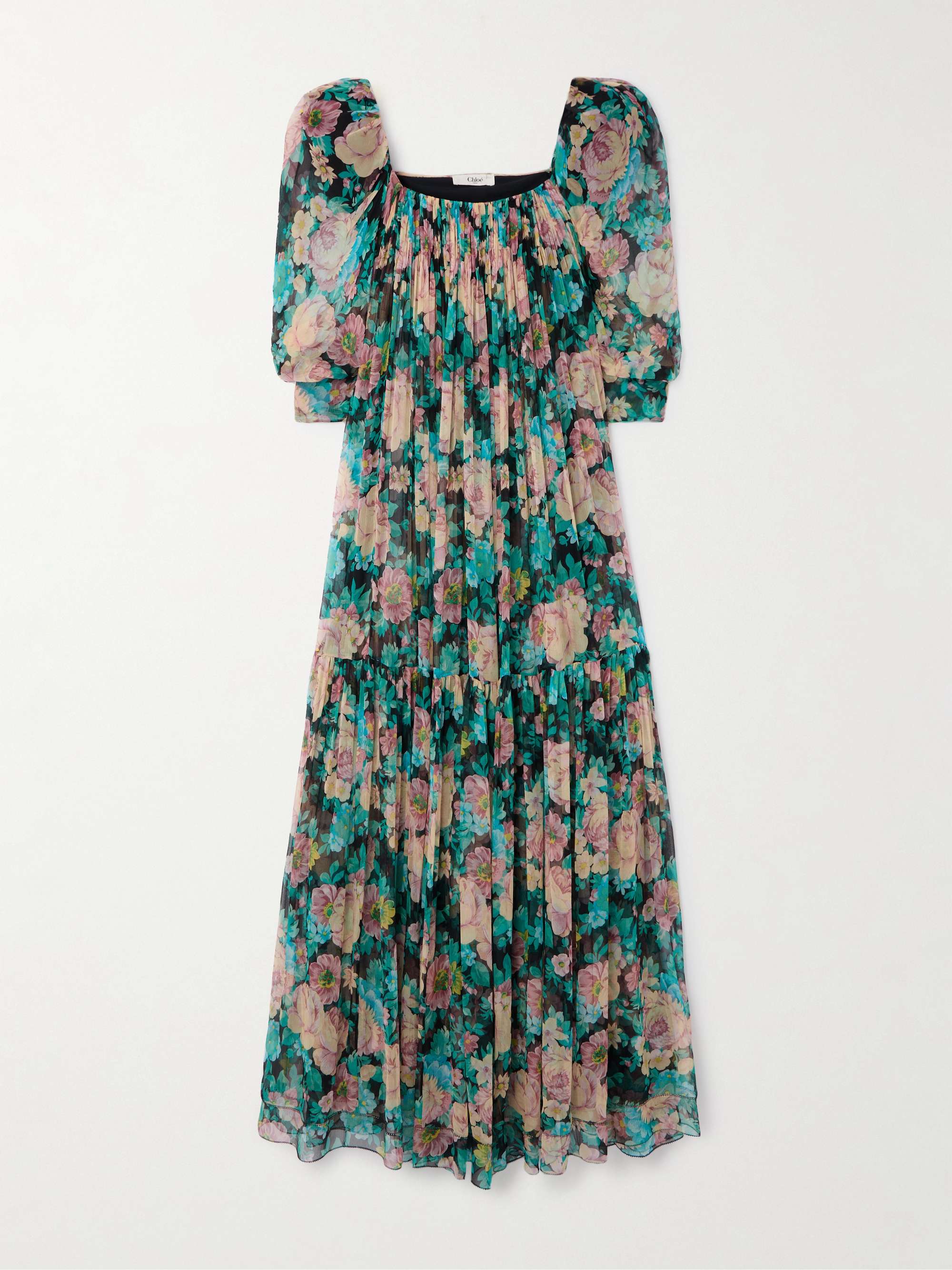 Gathered floral-print silk-muslin maxi dress view