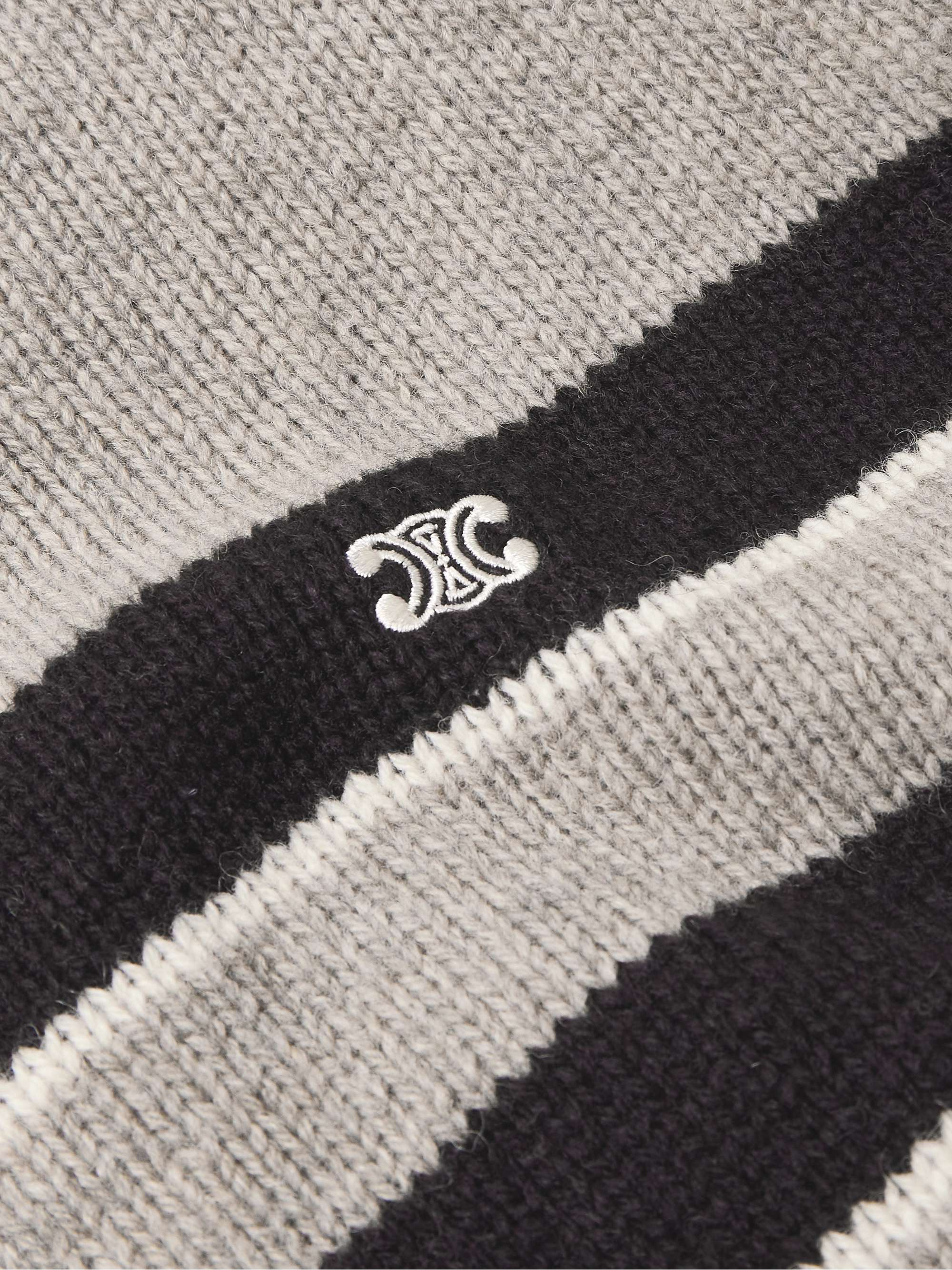 Logo-Embroidered Striped Wool Sweater view
