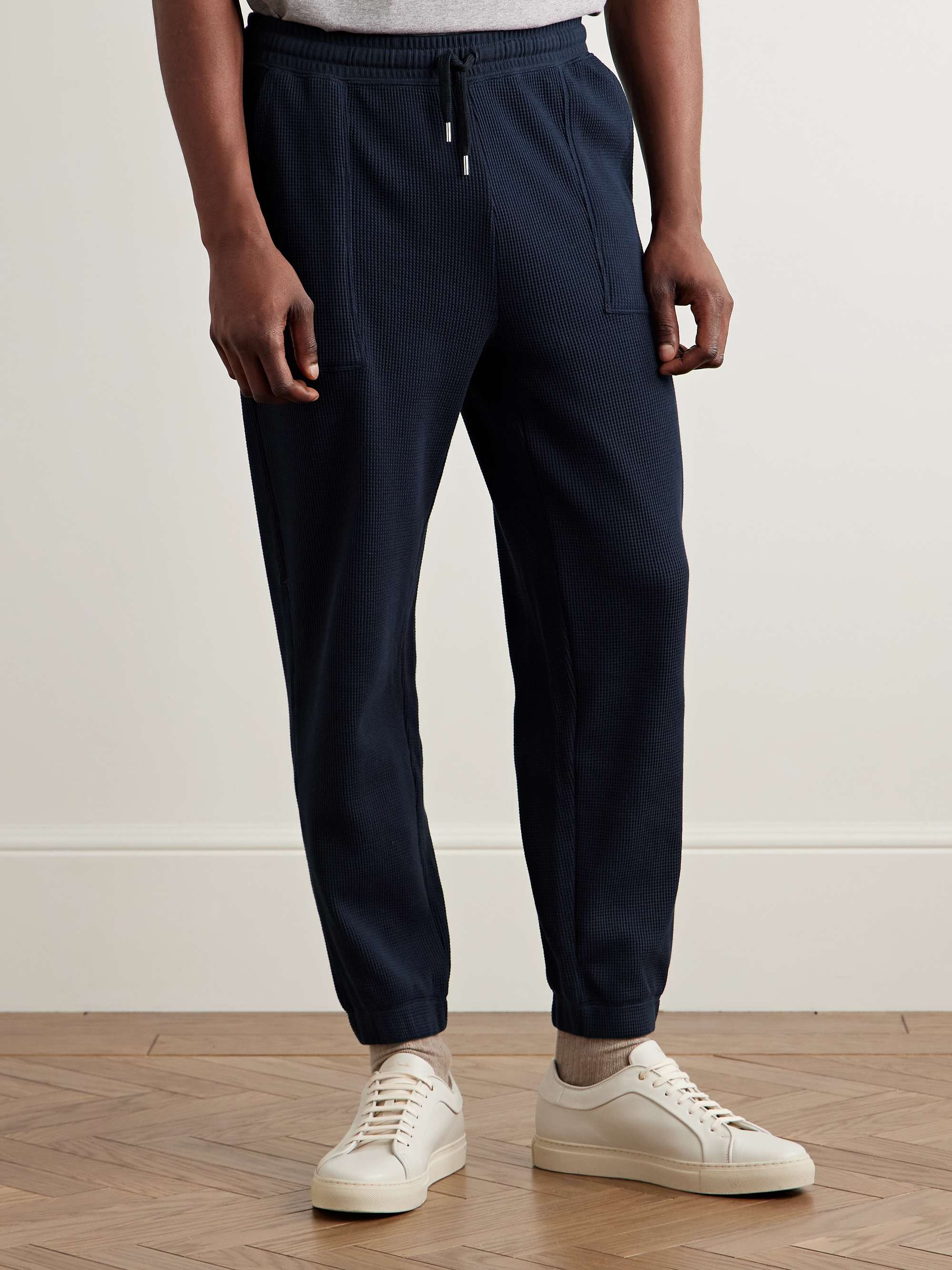 Tapered Logo-Embroidered Waffle-Knit Cotton-Blend Sweatpants view