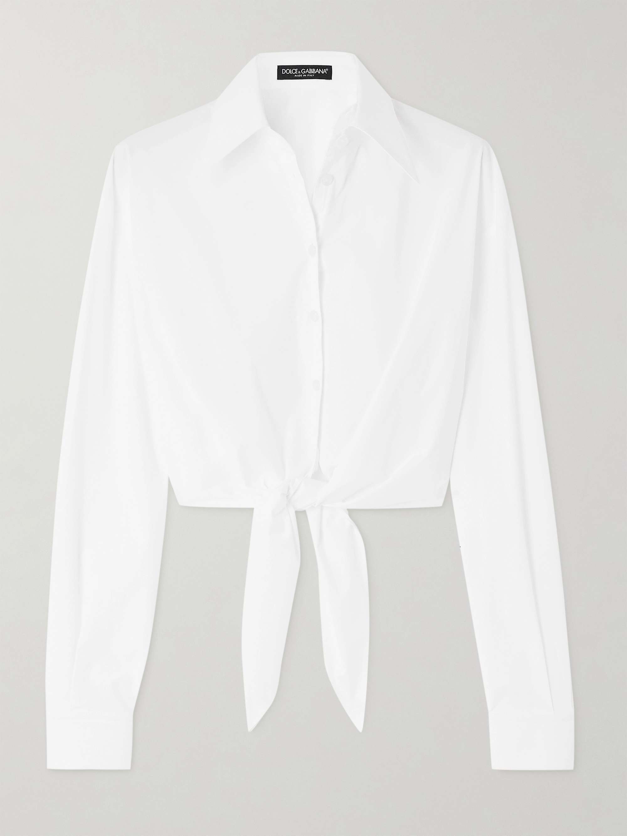 Cropped tie-front cotton-blend poplin shirt view