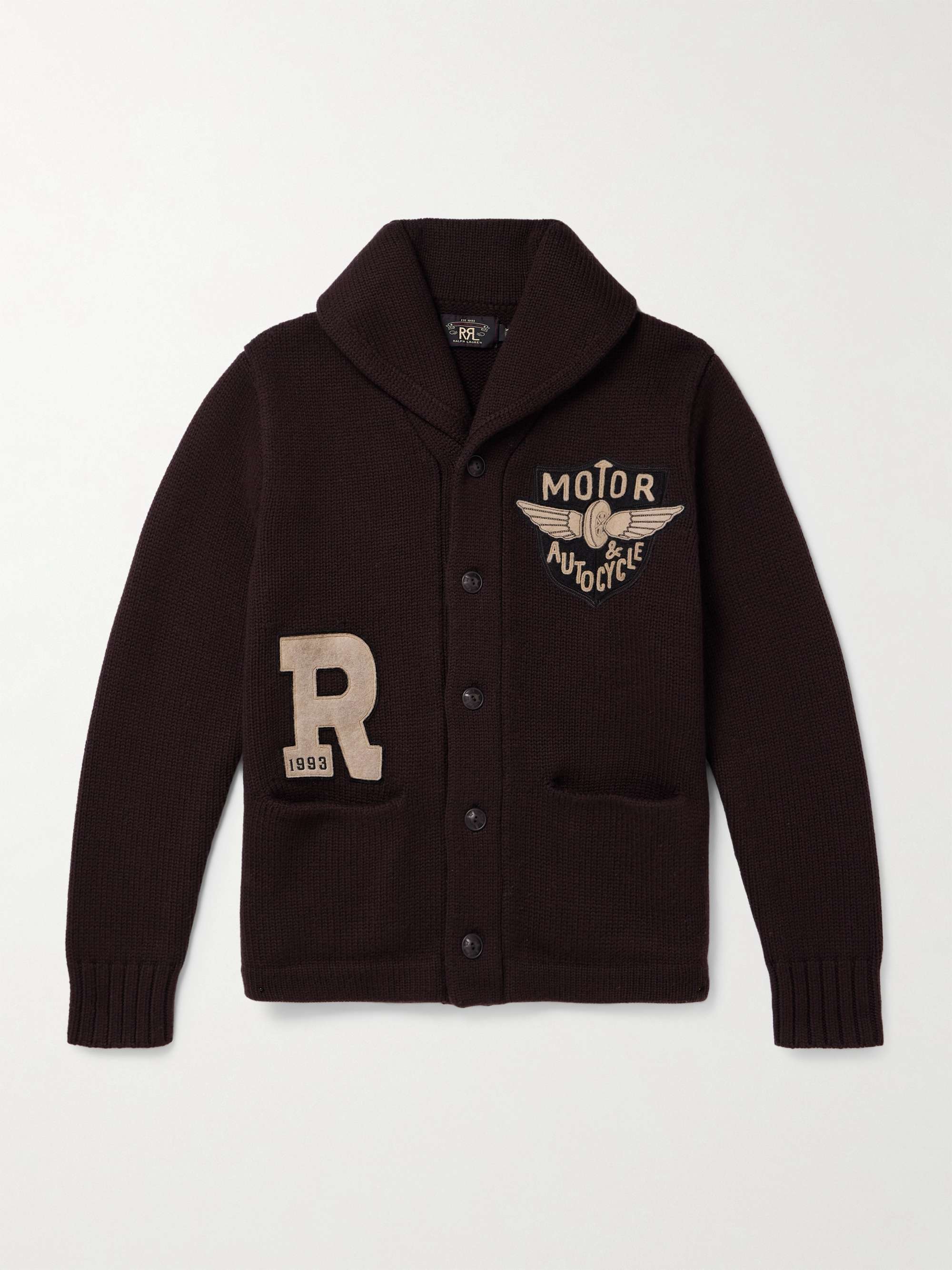Logo-Appliquéd Shawl-Collar Wool Cardigan view