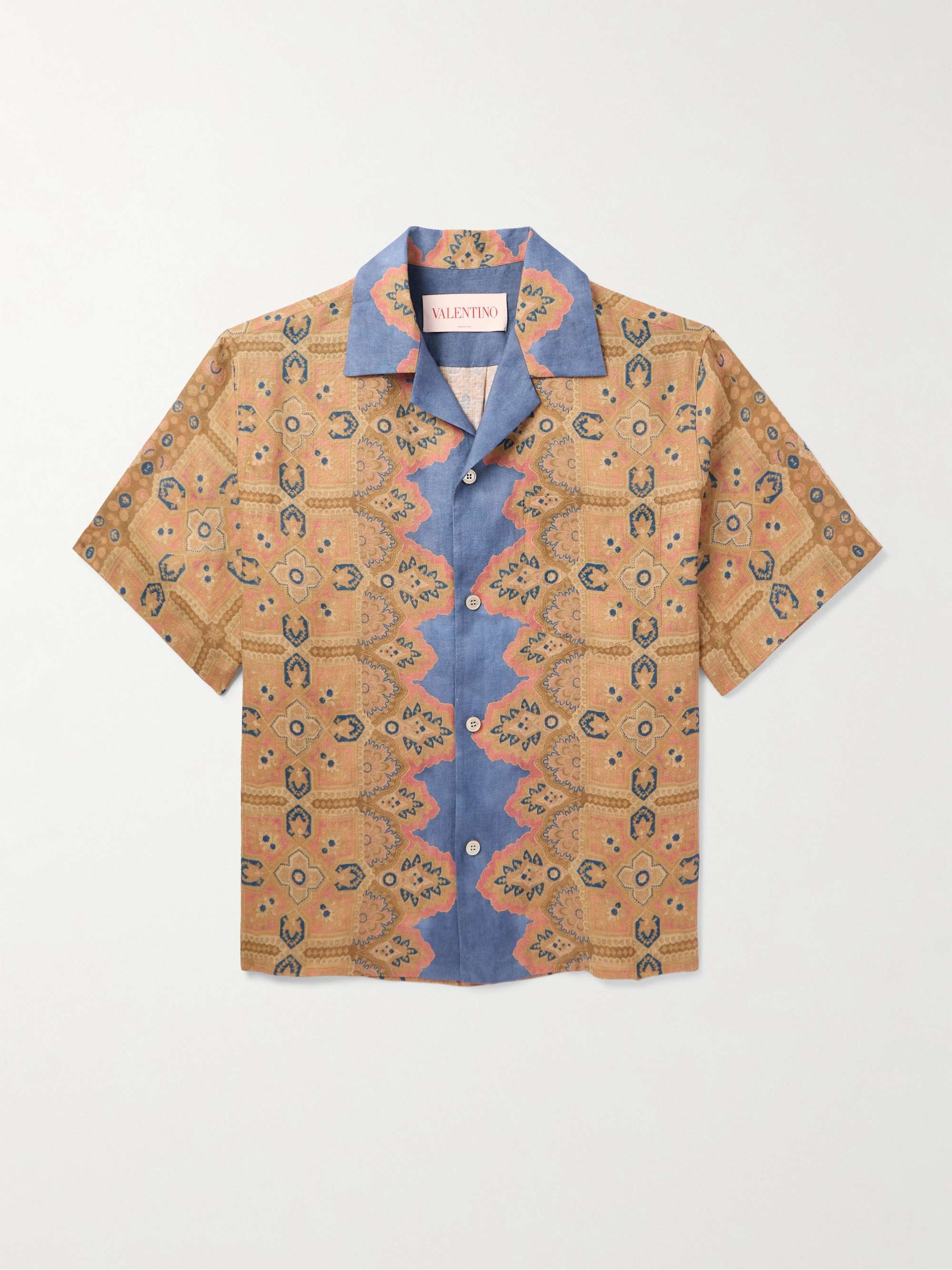 Camp-Collar Printed Linen Shirt view
