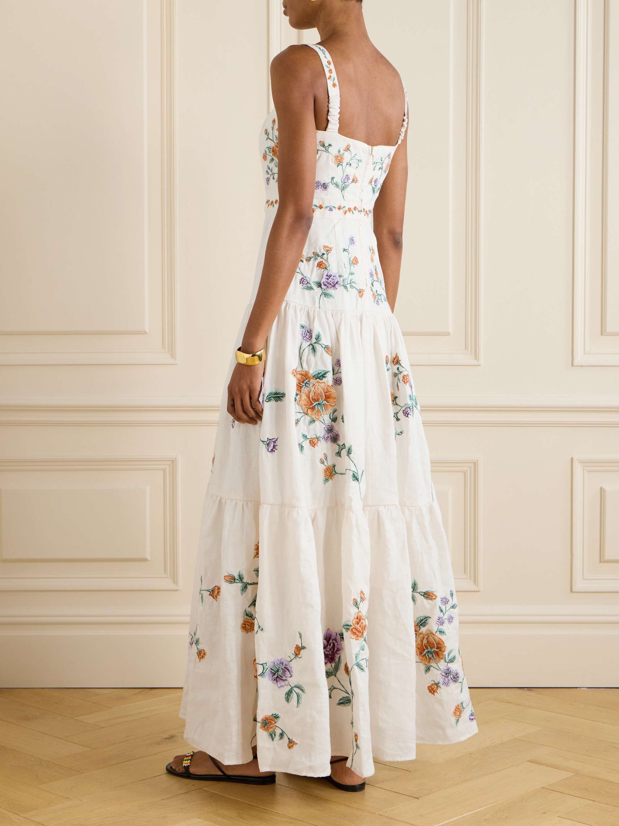 Lima tiered pleated embroidered linen maxi dress view