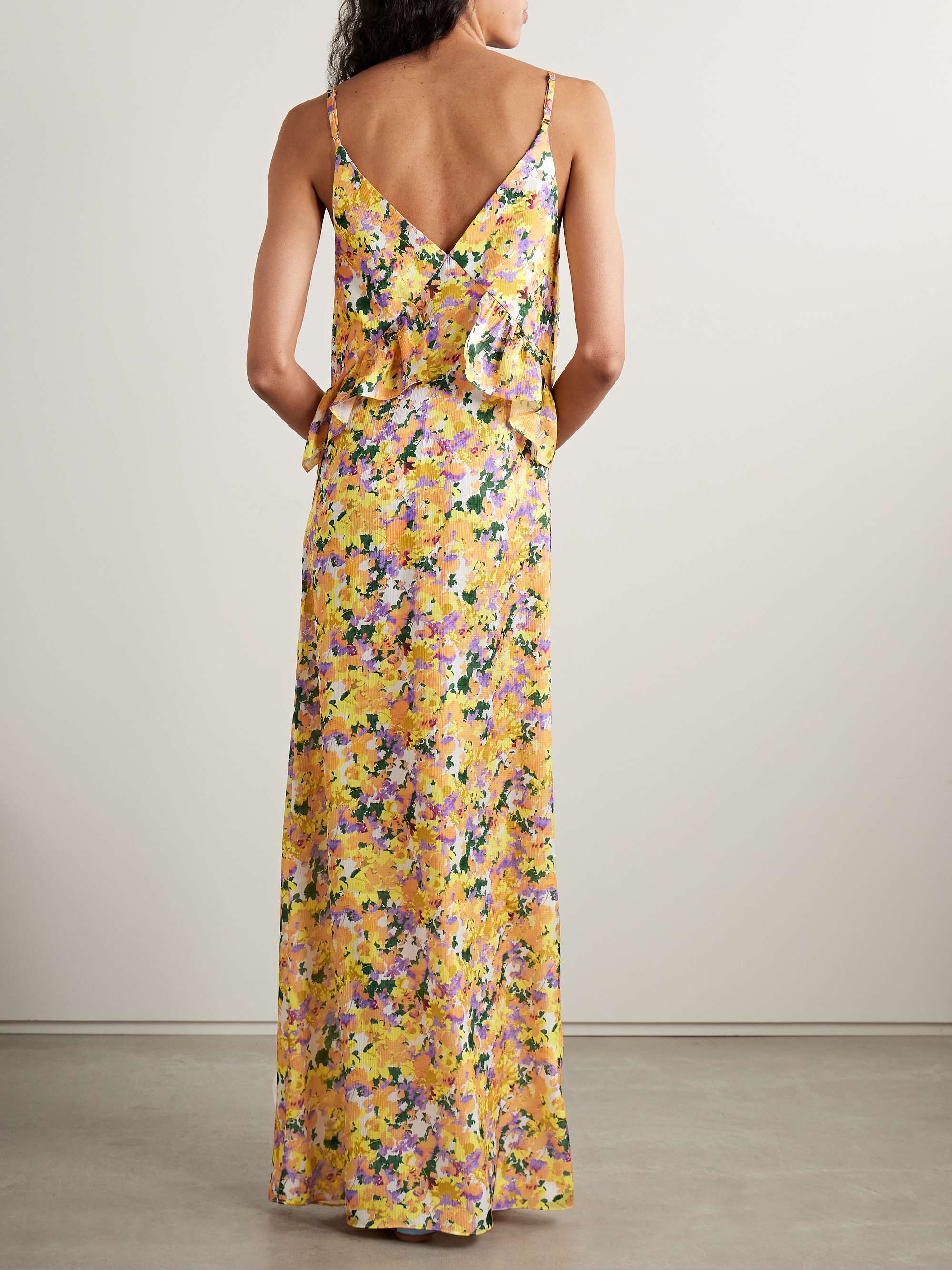 Bel appliquéd ruffled floral-print hammered-crepe maxi dress view