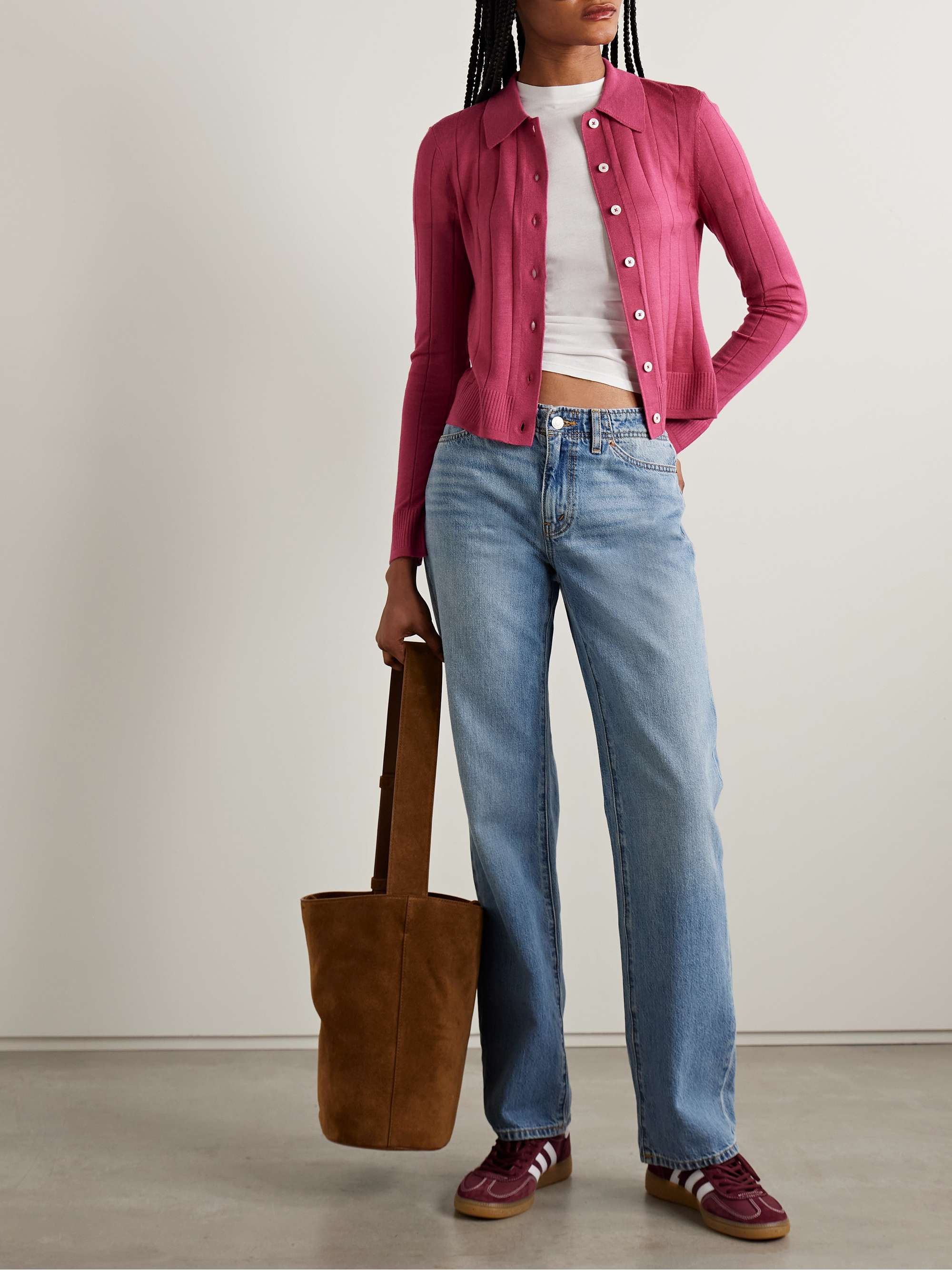 The Caroline ribbed merino wool, silk and cashmere-blend cardigan view