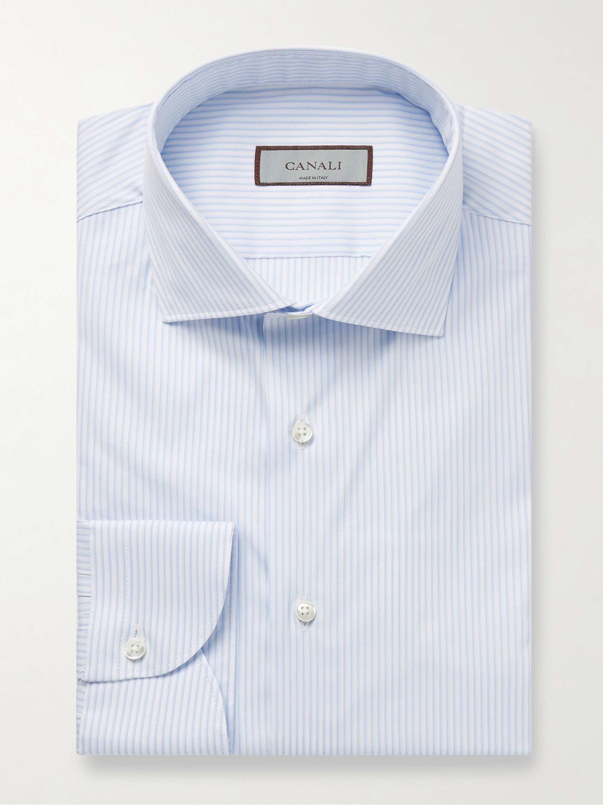Cutaway-Collar Striped Cotton-Blend Poplin Shirt view
