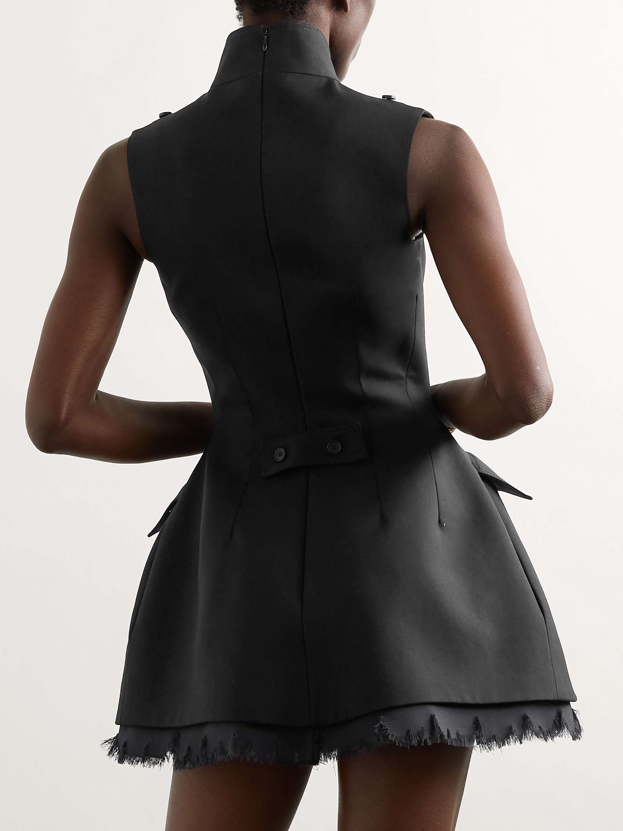Frayed chiffon-trimmed wool-gabardine mini dress view