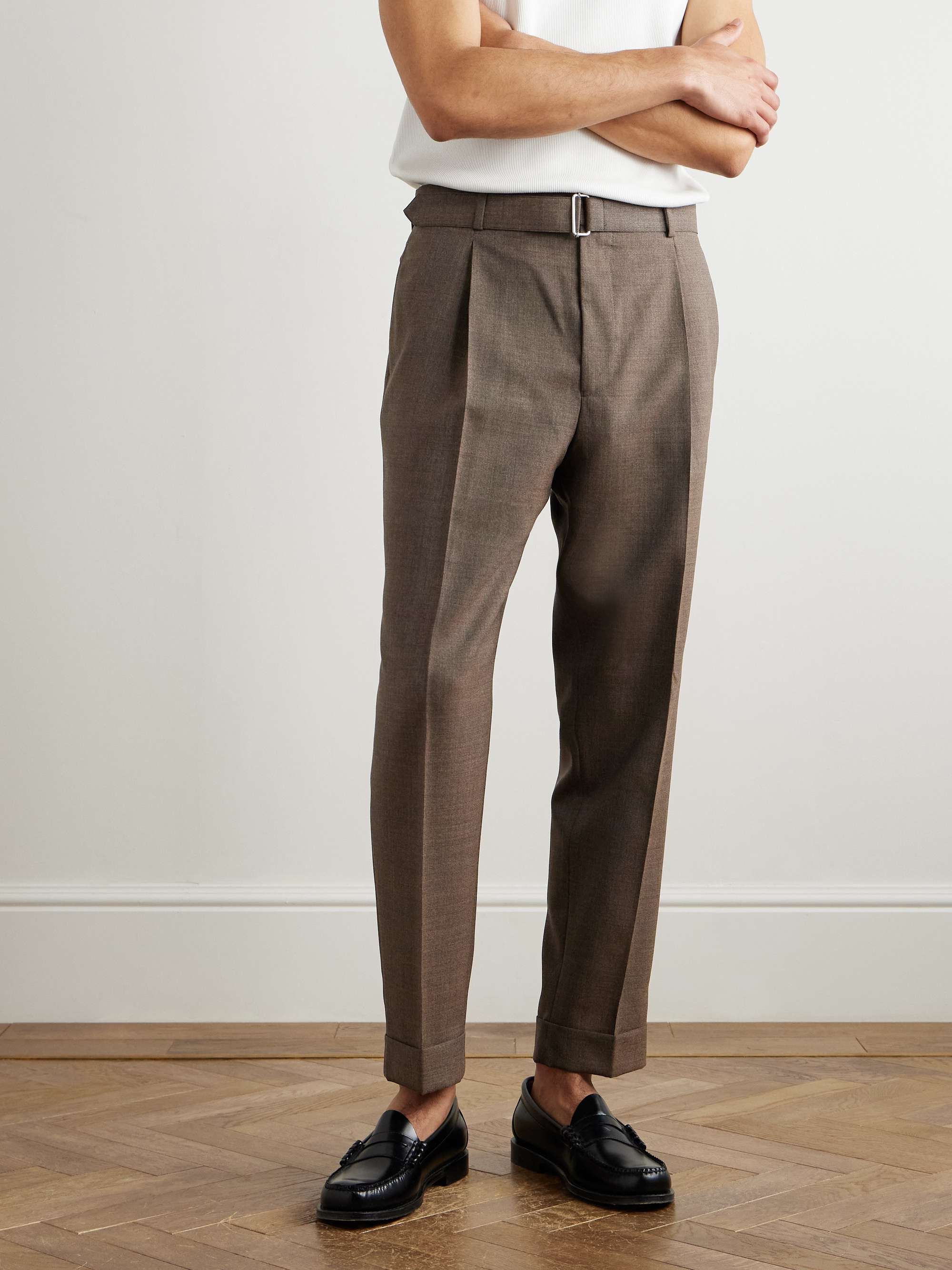 Hugo Tapered Belted Pleated Virgin Wool Suit Trousers view