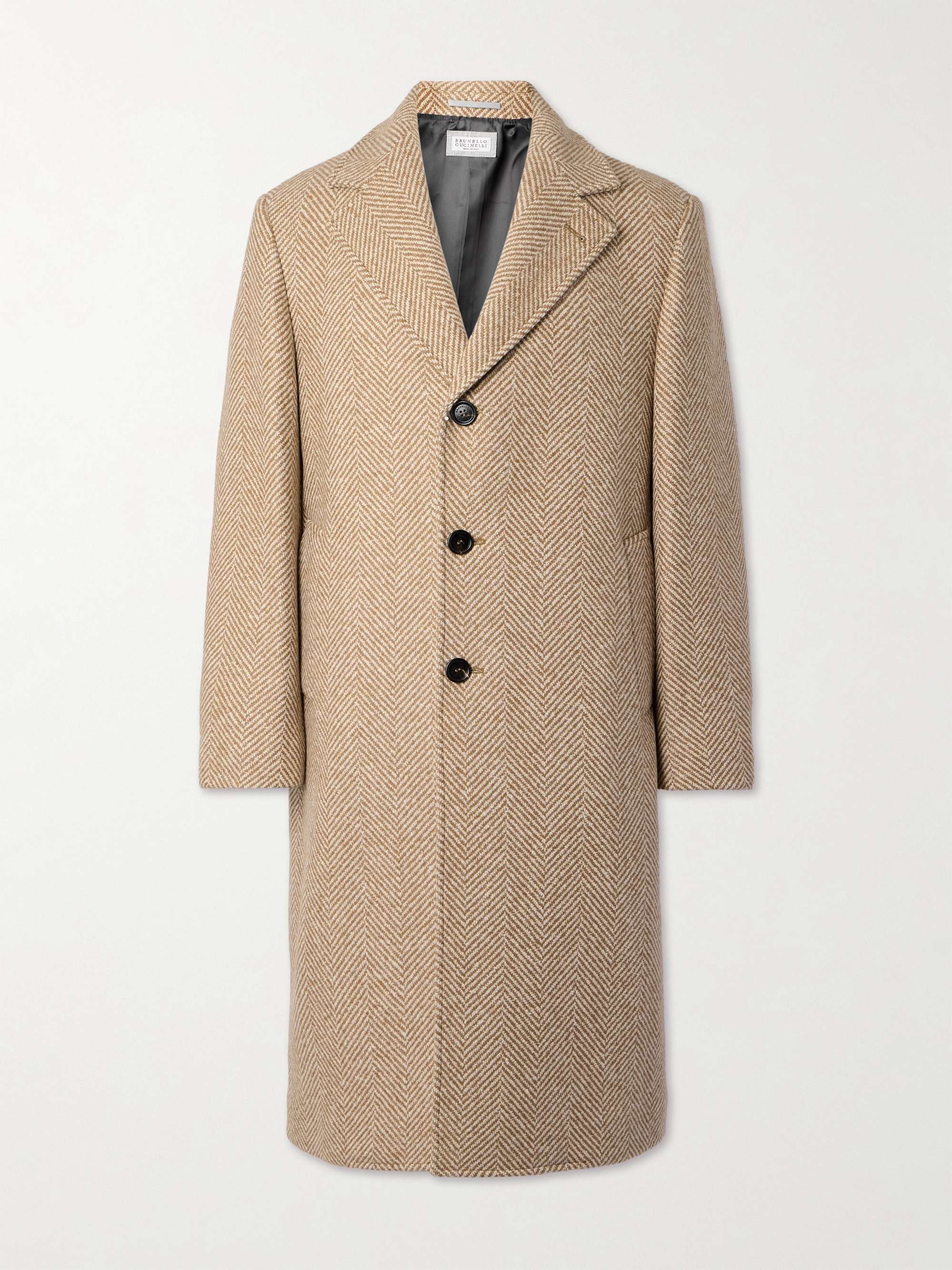 Herringbone Cashmere and Silk-Blend Coat view