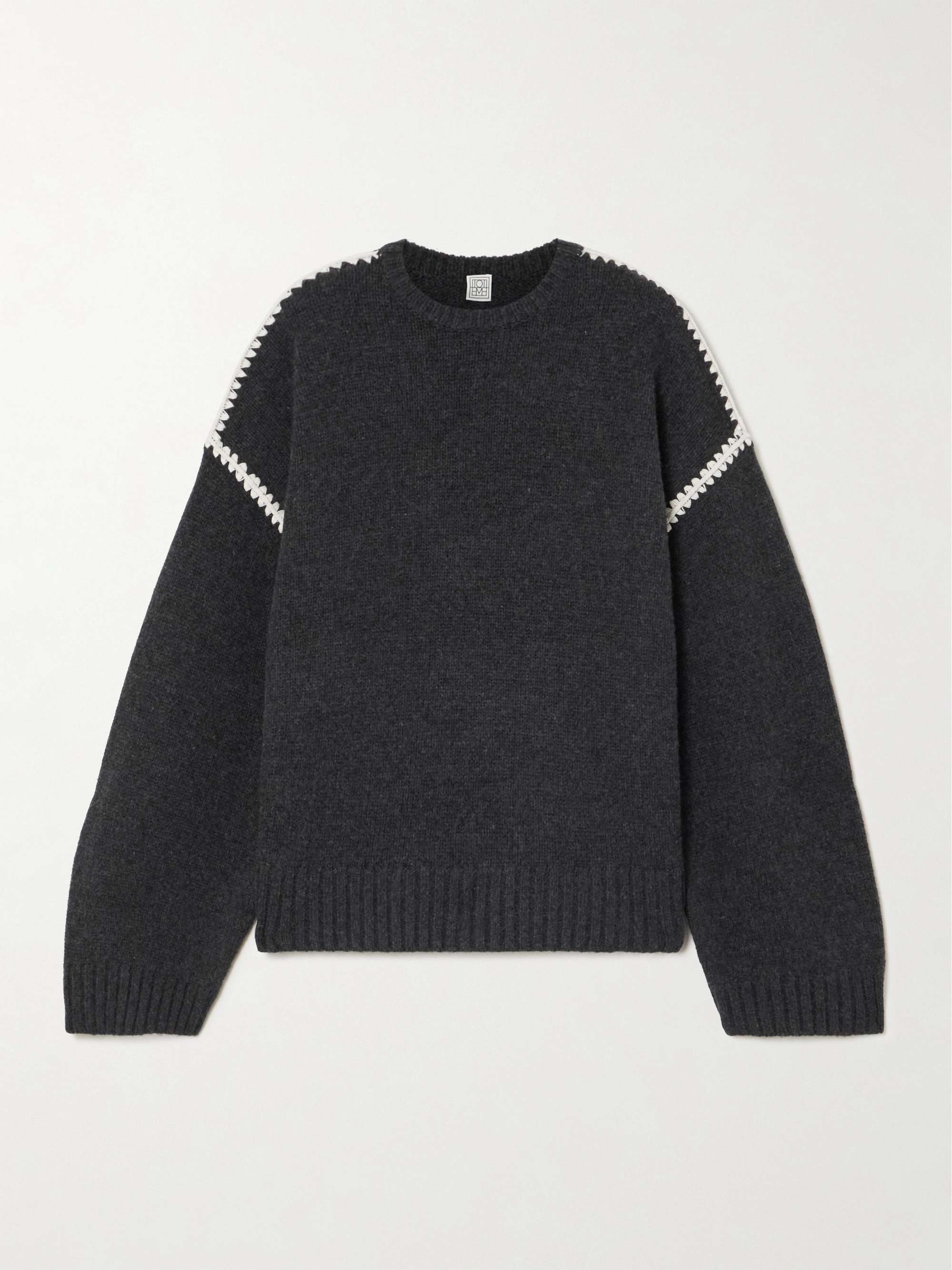 Oversized embroidered wool and cashmere-blend sweater view