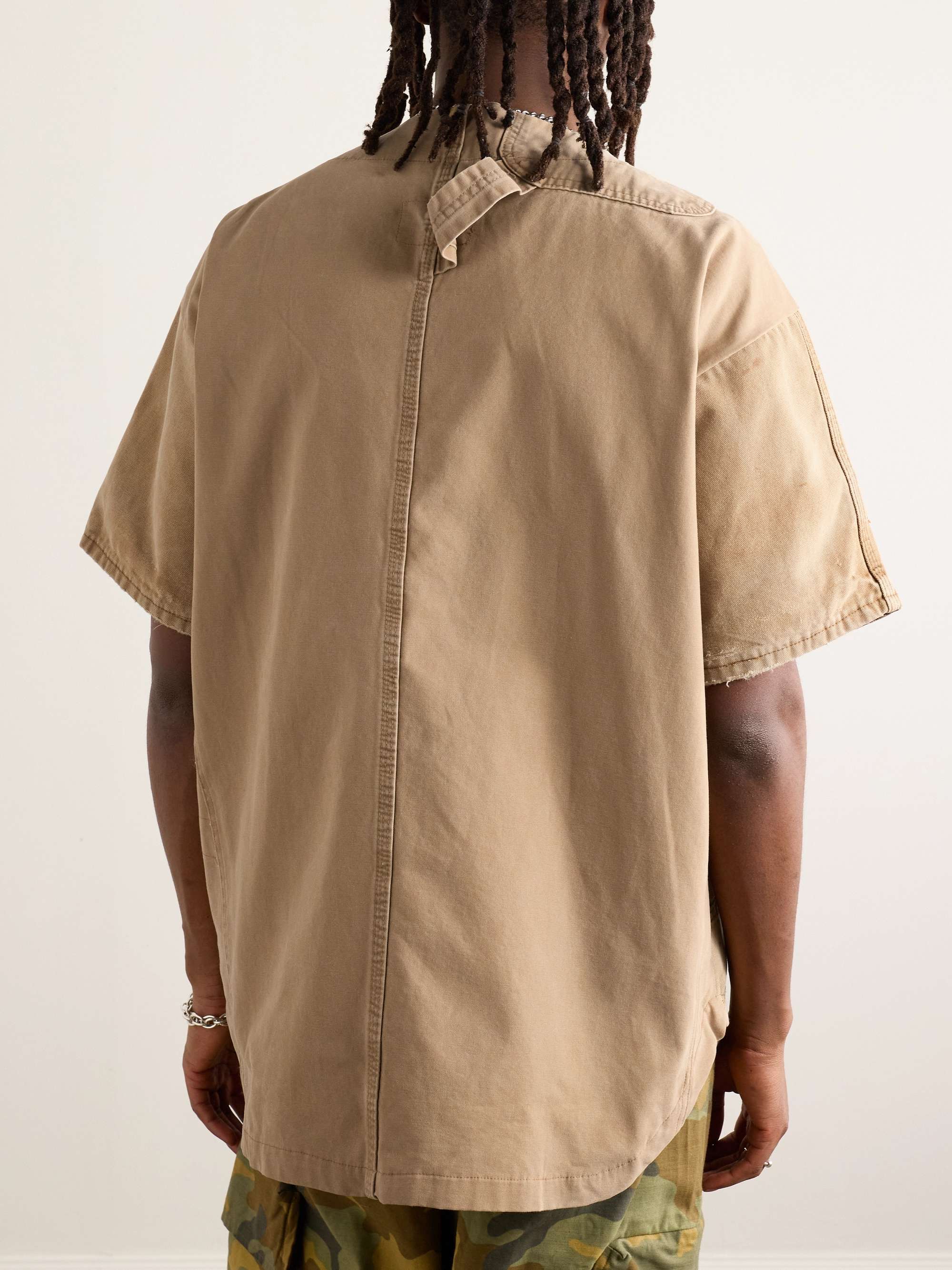 Frayed Appliquéd Embroidered Distressed Cotton-Canvas Shirt view