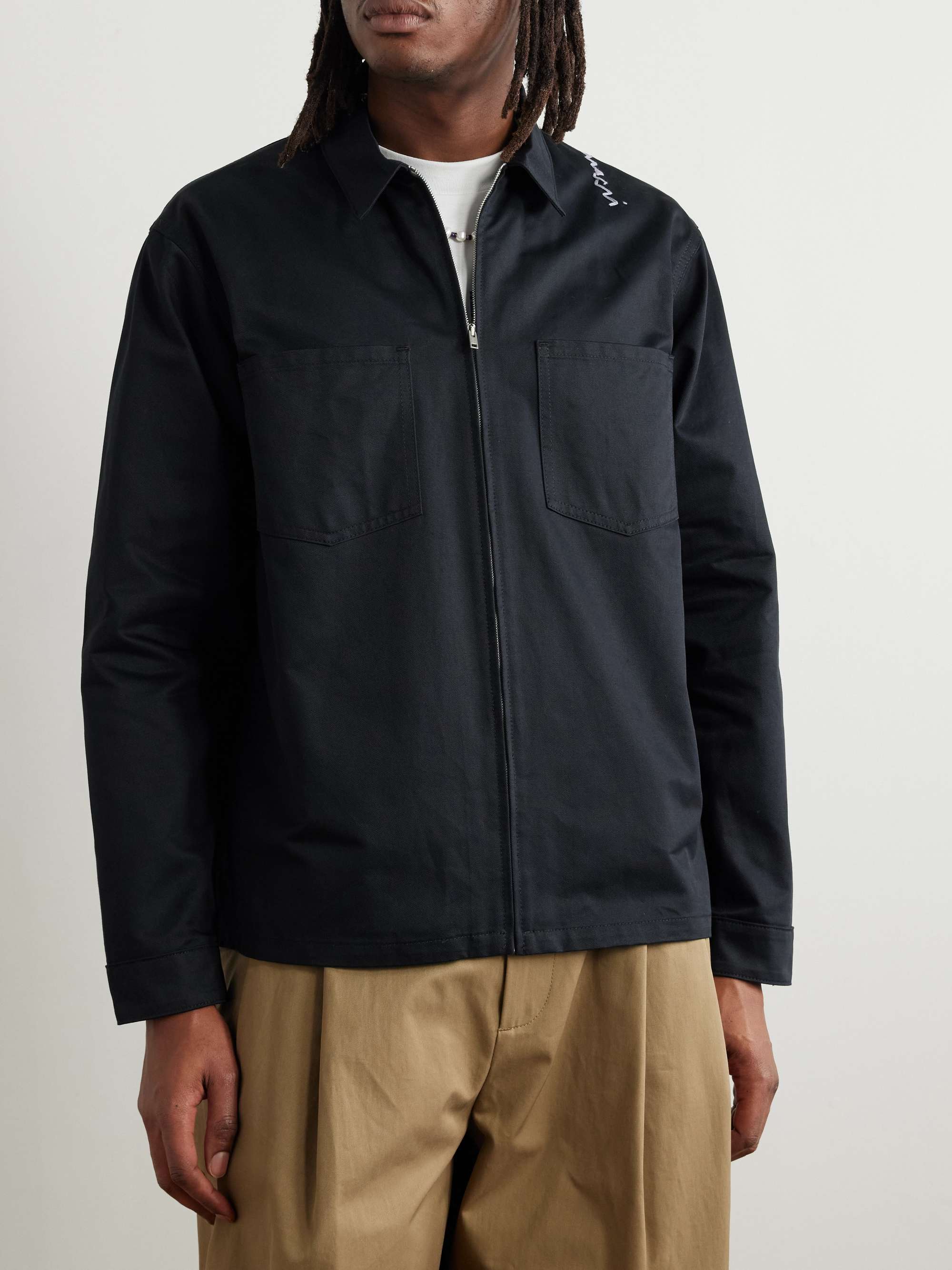 Logo-Embroidered Cotton-Gabardine Overshirt view