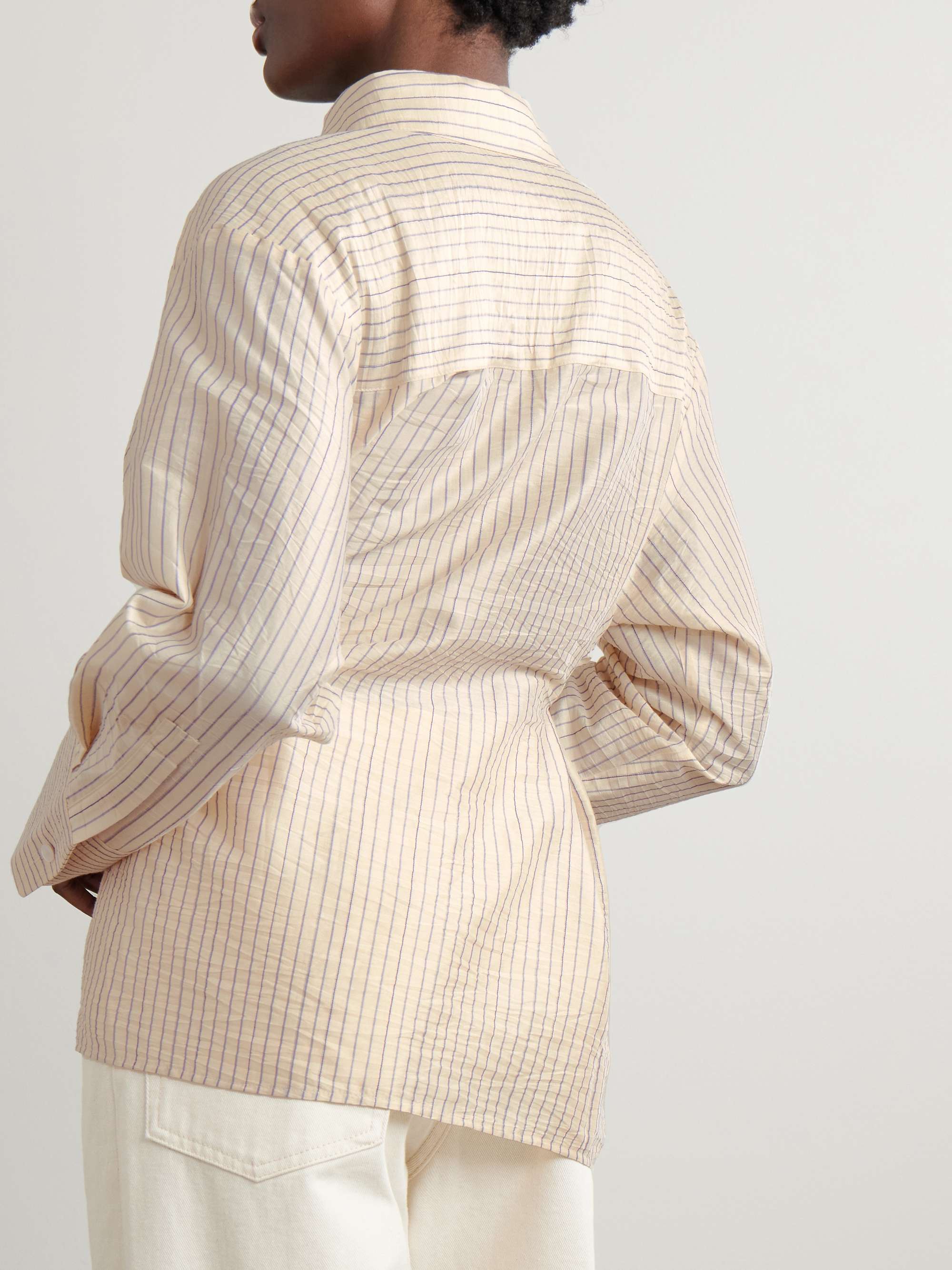 Asymmetric twisted striped voile shirt view