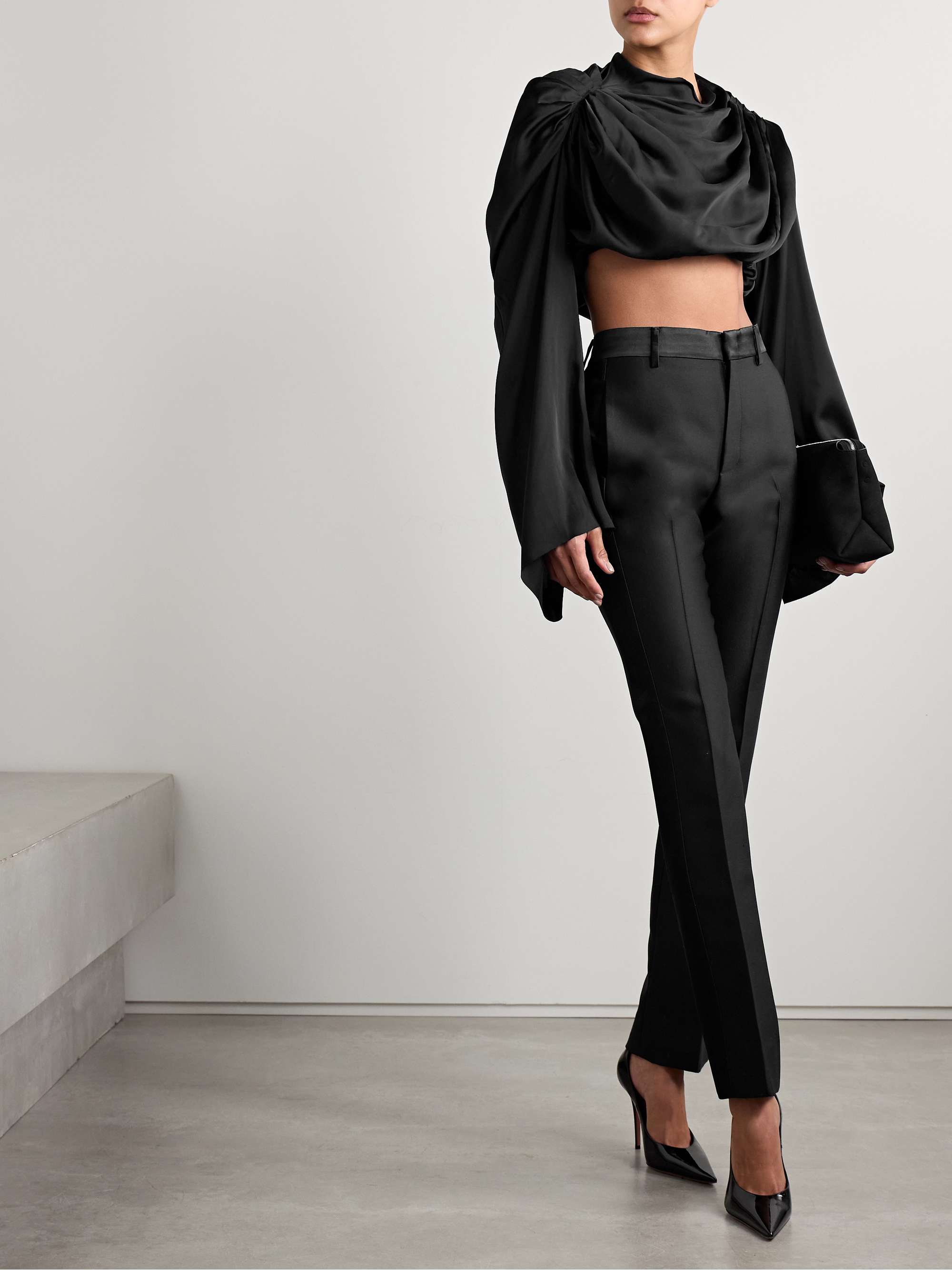 Claudette cropped draped charmeuse top view