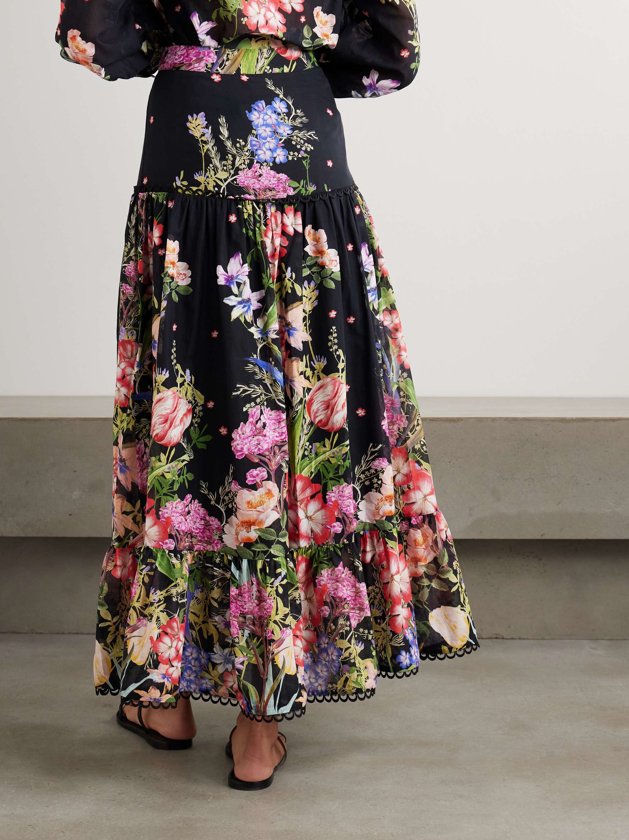 Ann tiered floral-print cotton-blend voile maxi skirt view