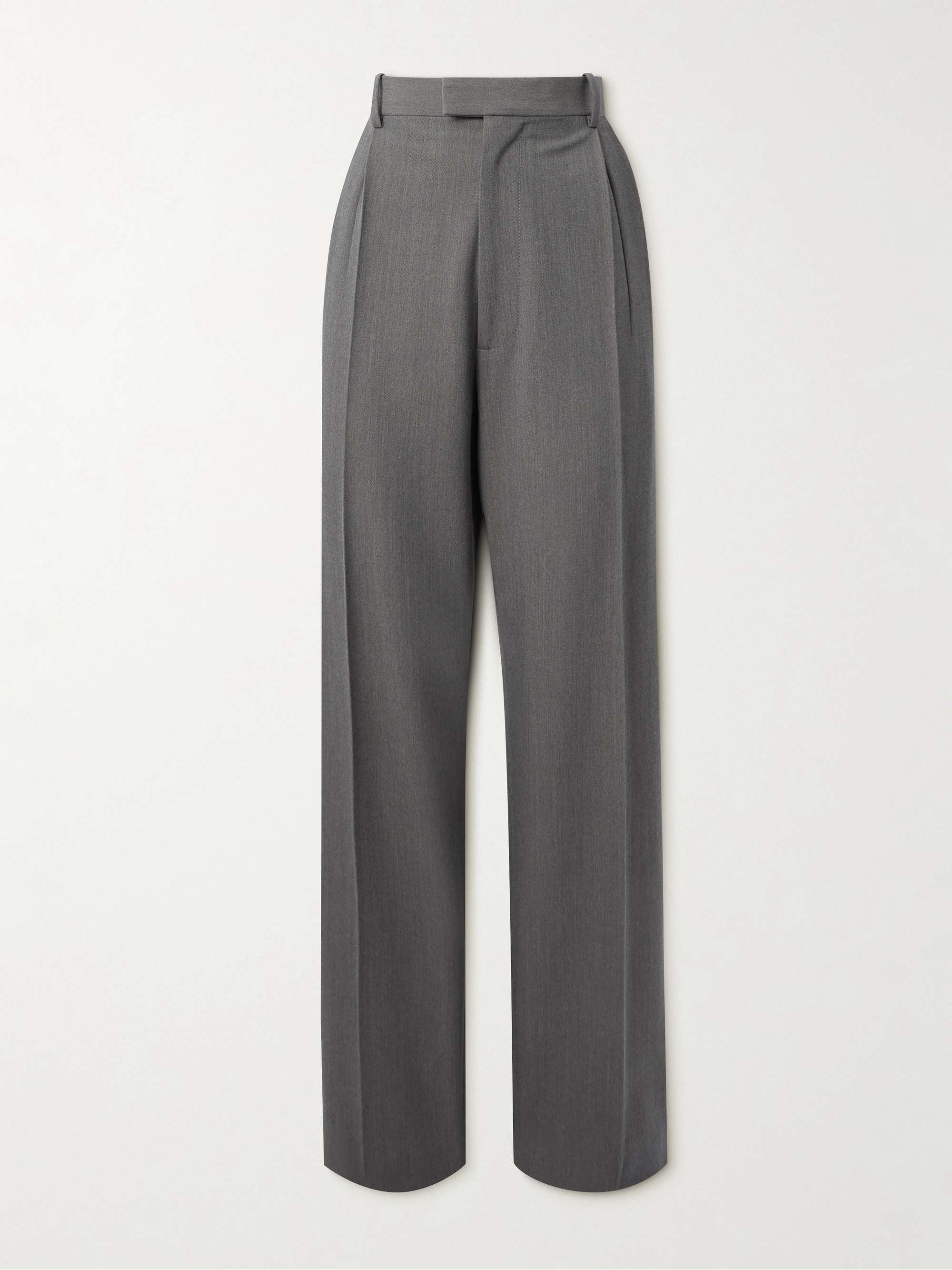 Pleated wool-blend straight-leg pants view