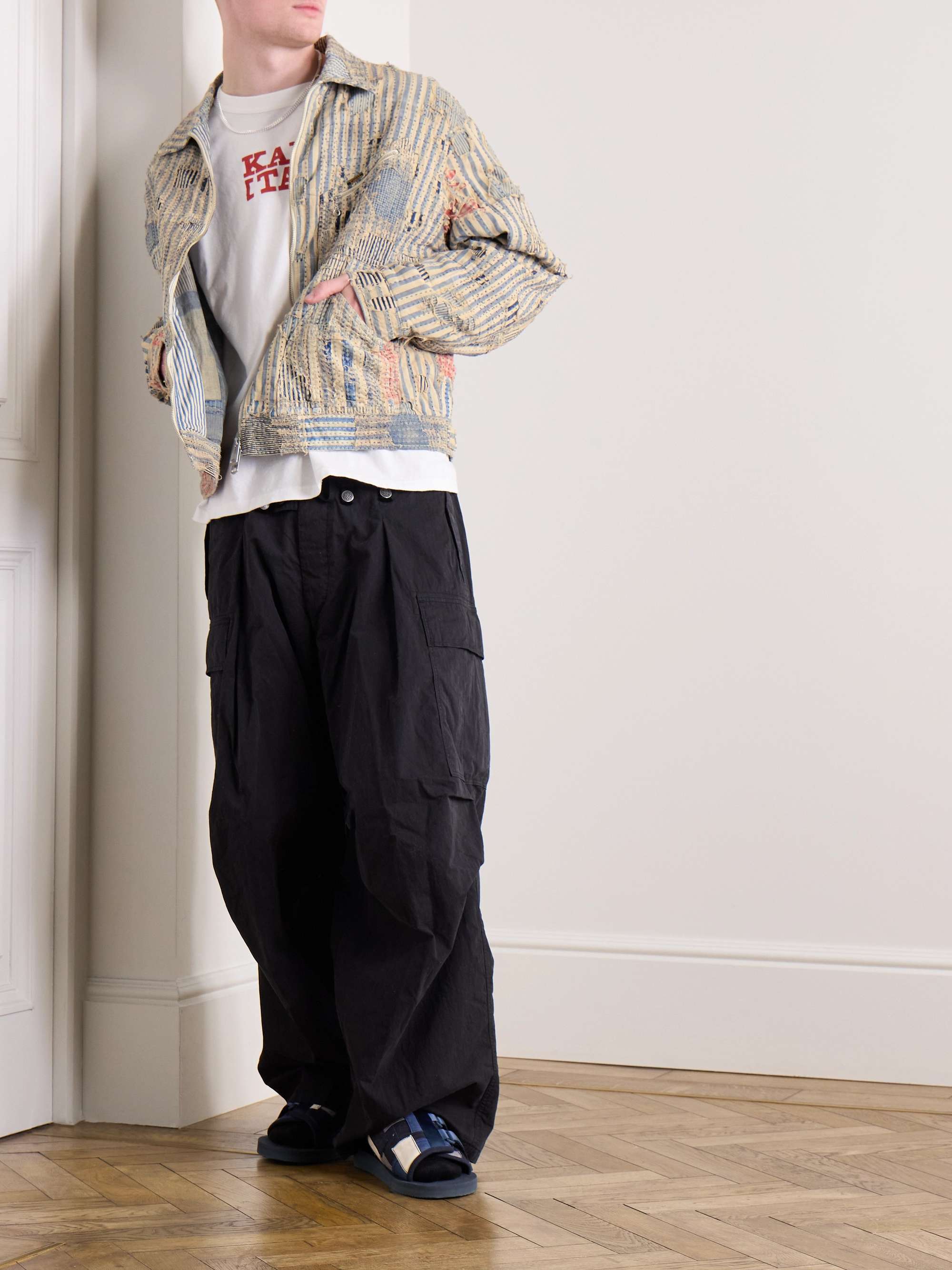 Liberty Distressed Embroidered Striped Cotton-Blend Blouson Jacket view
