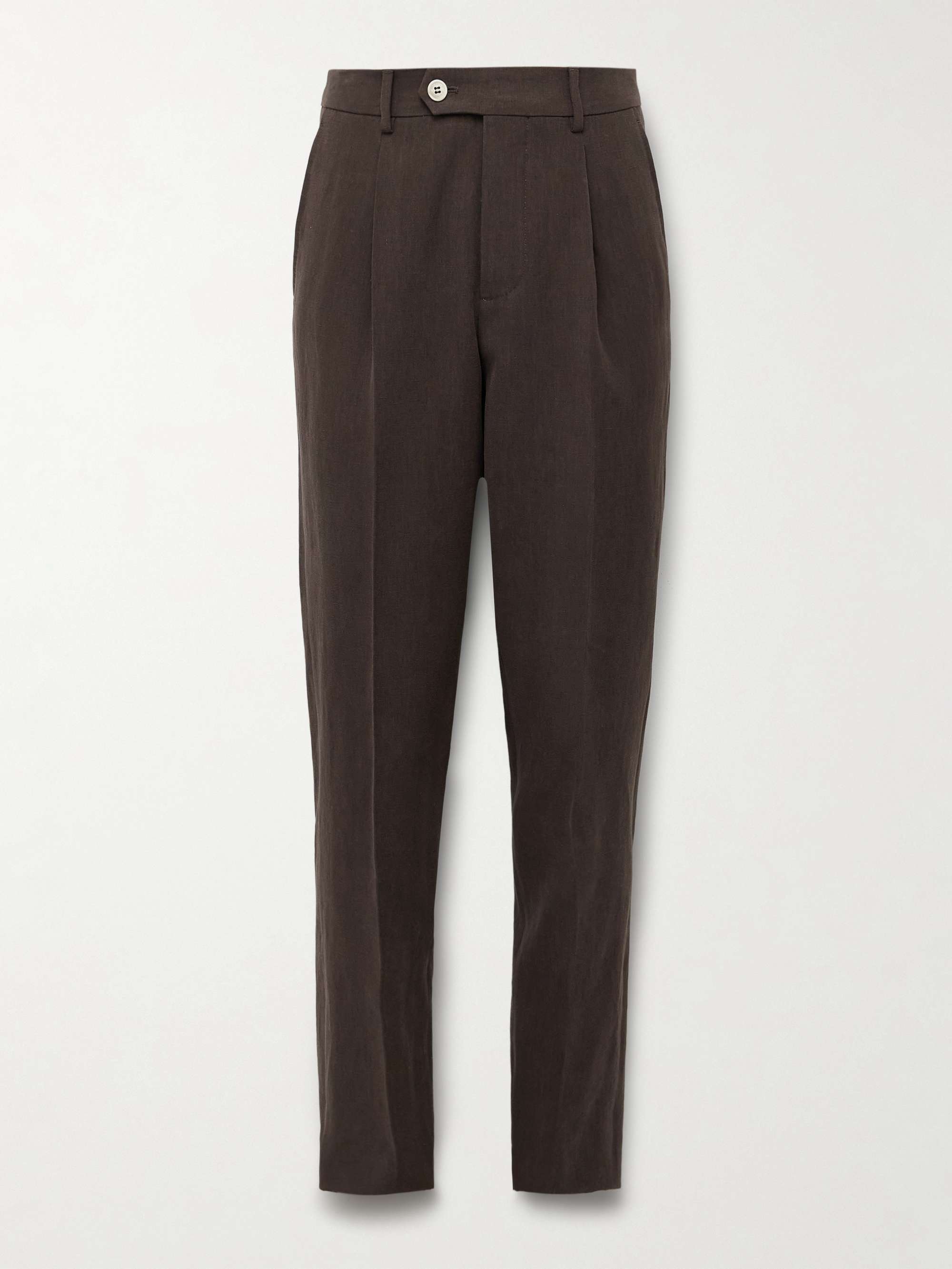 Slim-Fit Pleated Linen Suit Trousers view