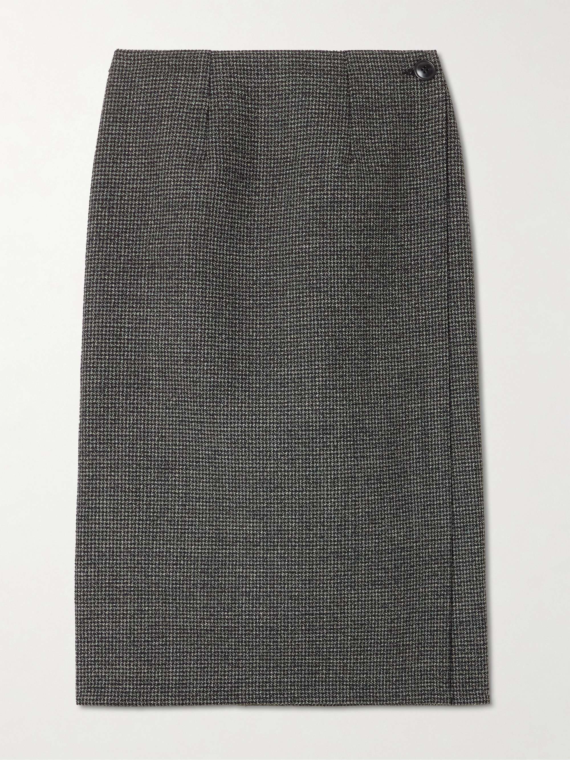 Reversible houndstooth tweed and wool-twill midi wrap skirt view