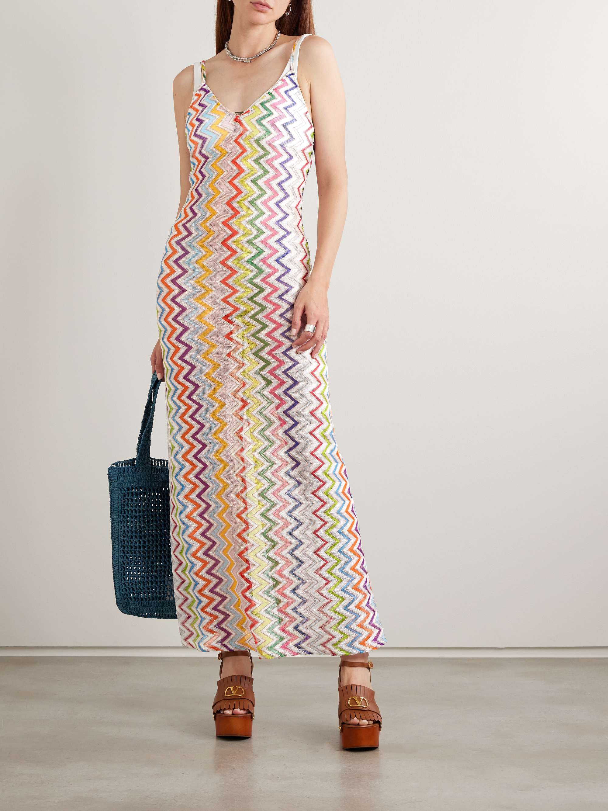 Striped metallic crochet-knit maxi dress view
